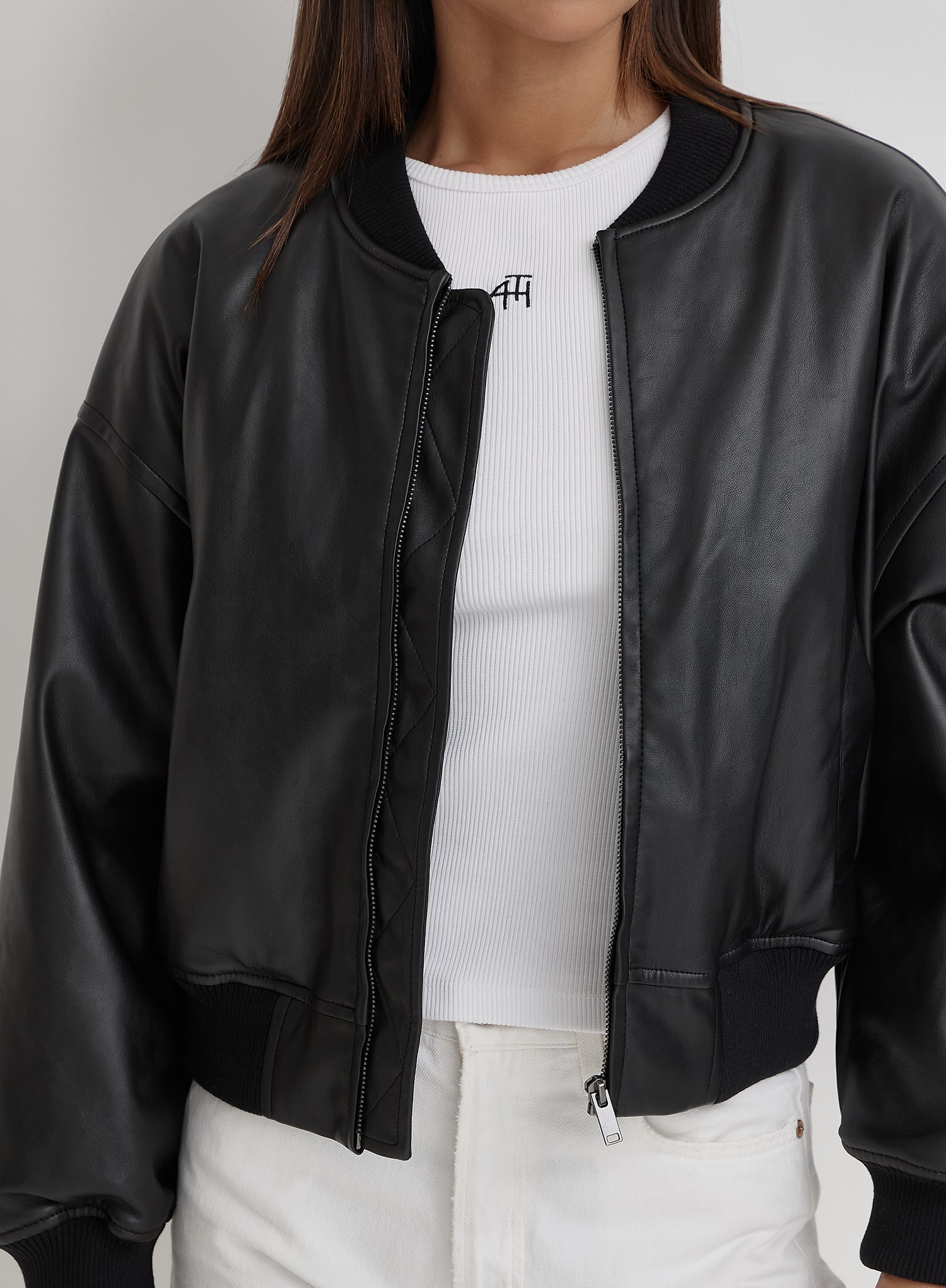 Black PU Bomber Jacket- Layton