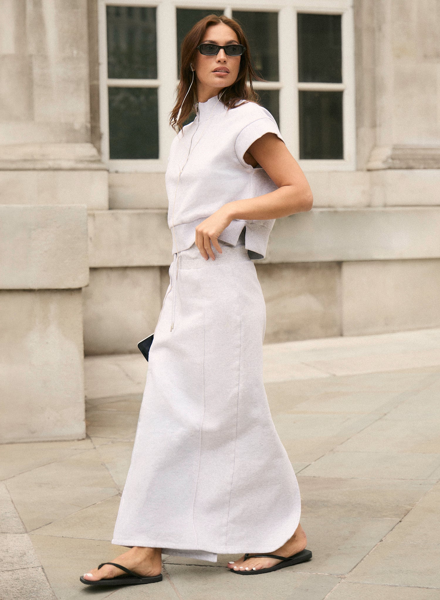 Light Grey Cotton Maxi Sweat Skirt