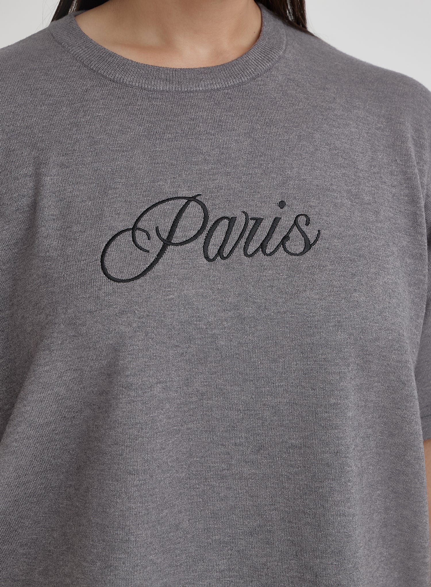 Grey Plus Size Paris Slogan T-Shirt- Abeba