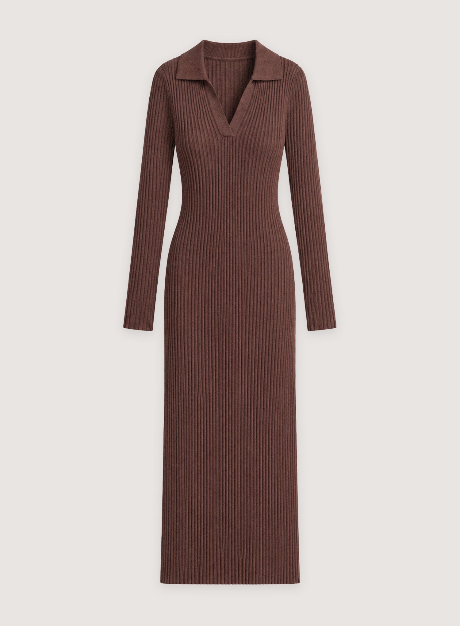 Chocolate Polo Collar Knitted Maxi Dress