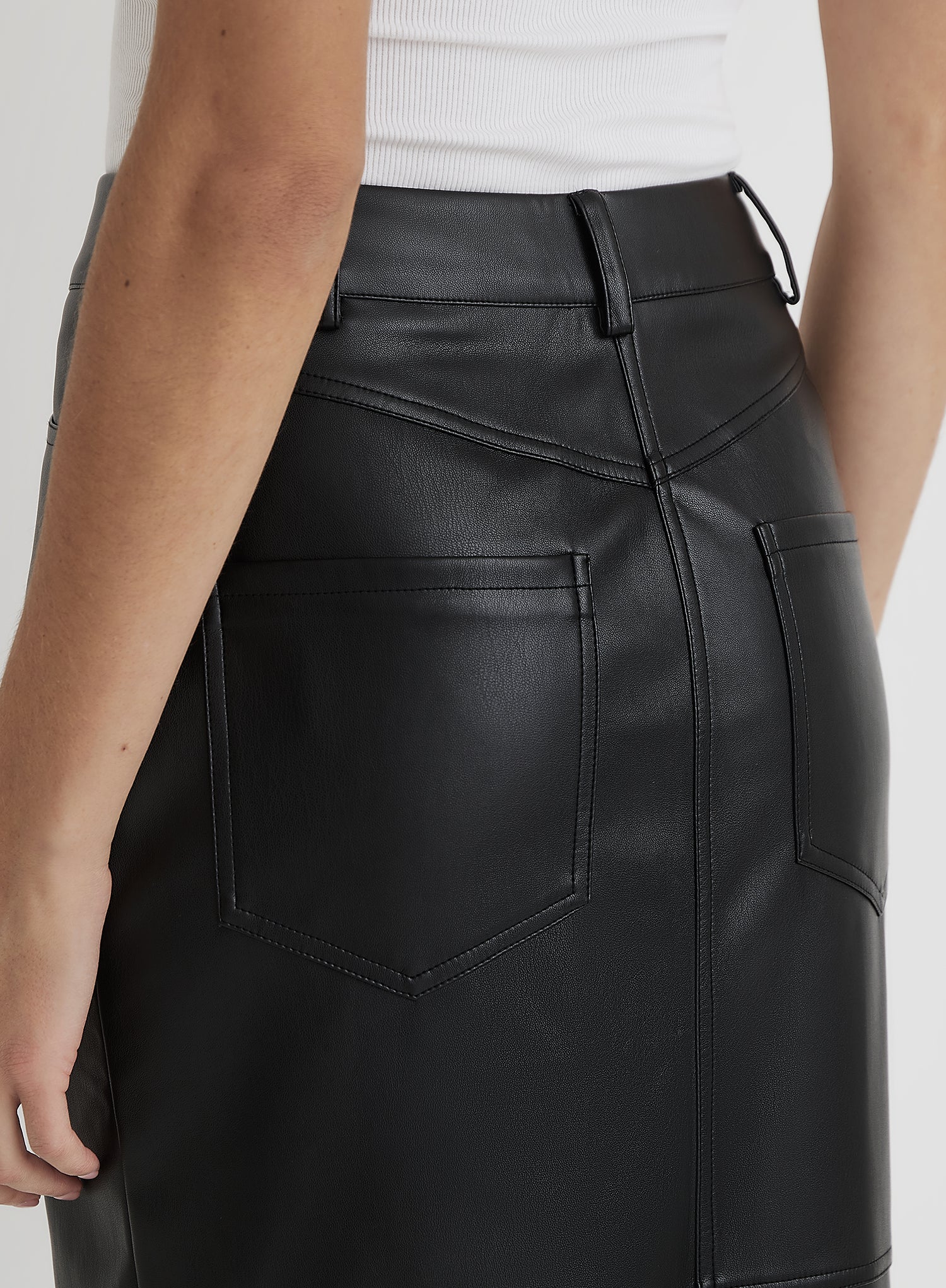 Black Faux Leather Maxi Skirt- Karmin