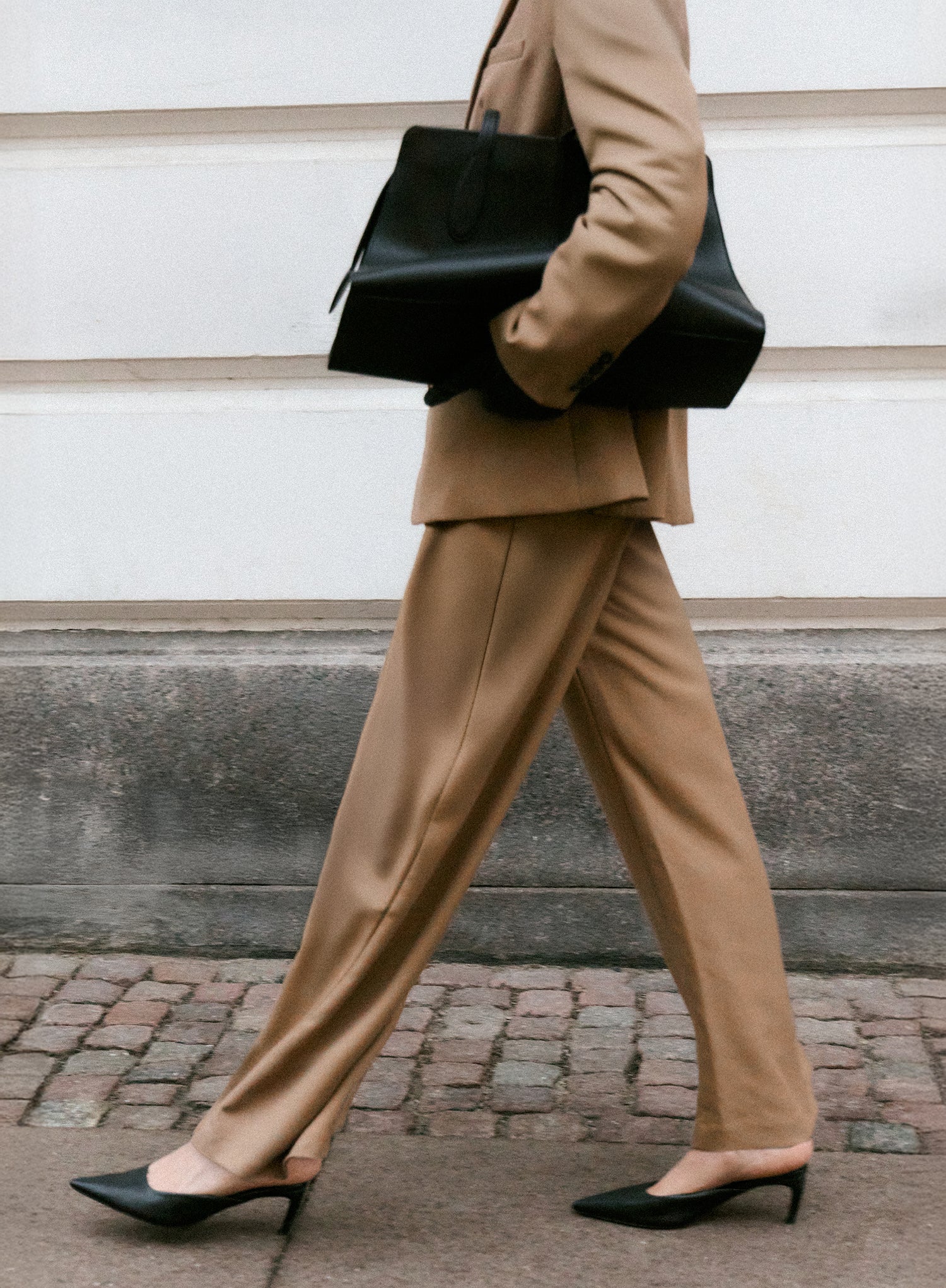 Camel Tailored Wide Leg Trousers