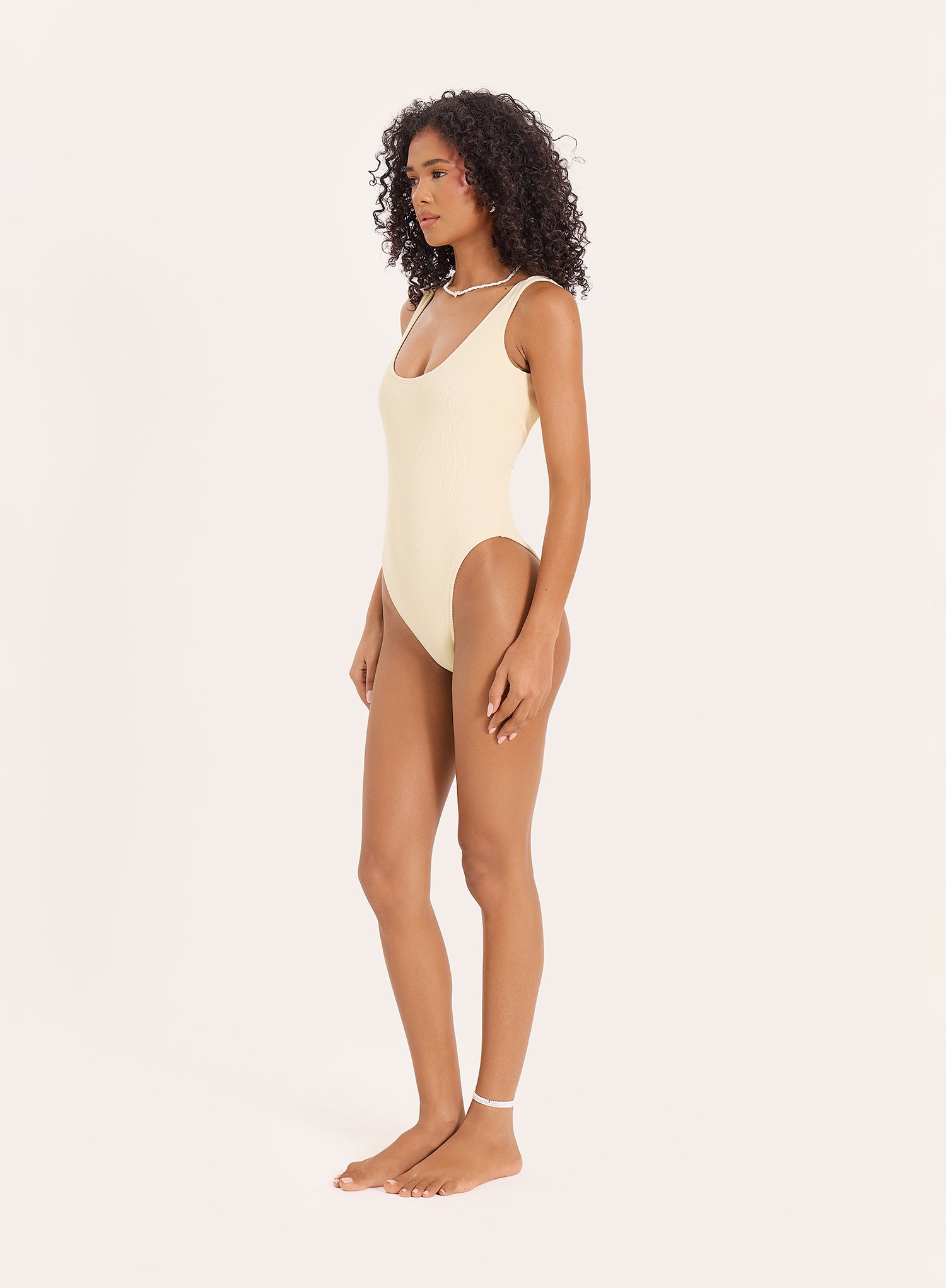 Lemon Crinkle Square Neck High Leg Swimsuit