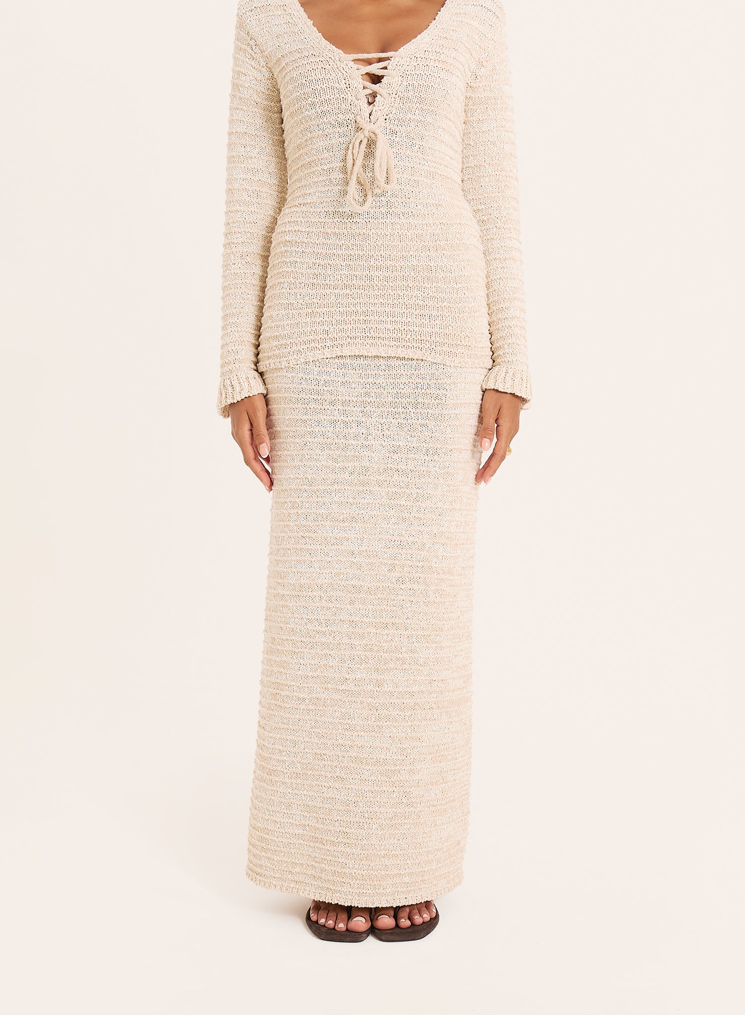 Beige Knitted Maxi Skirt