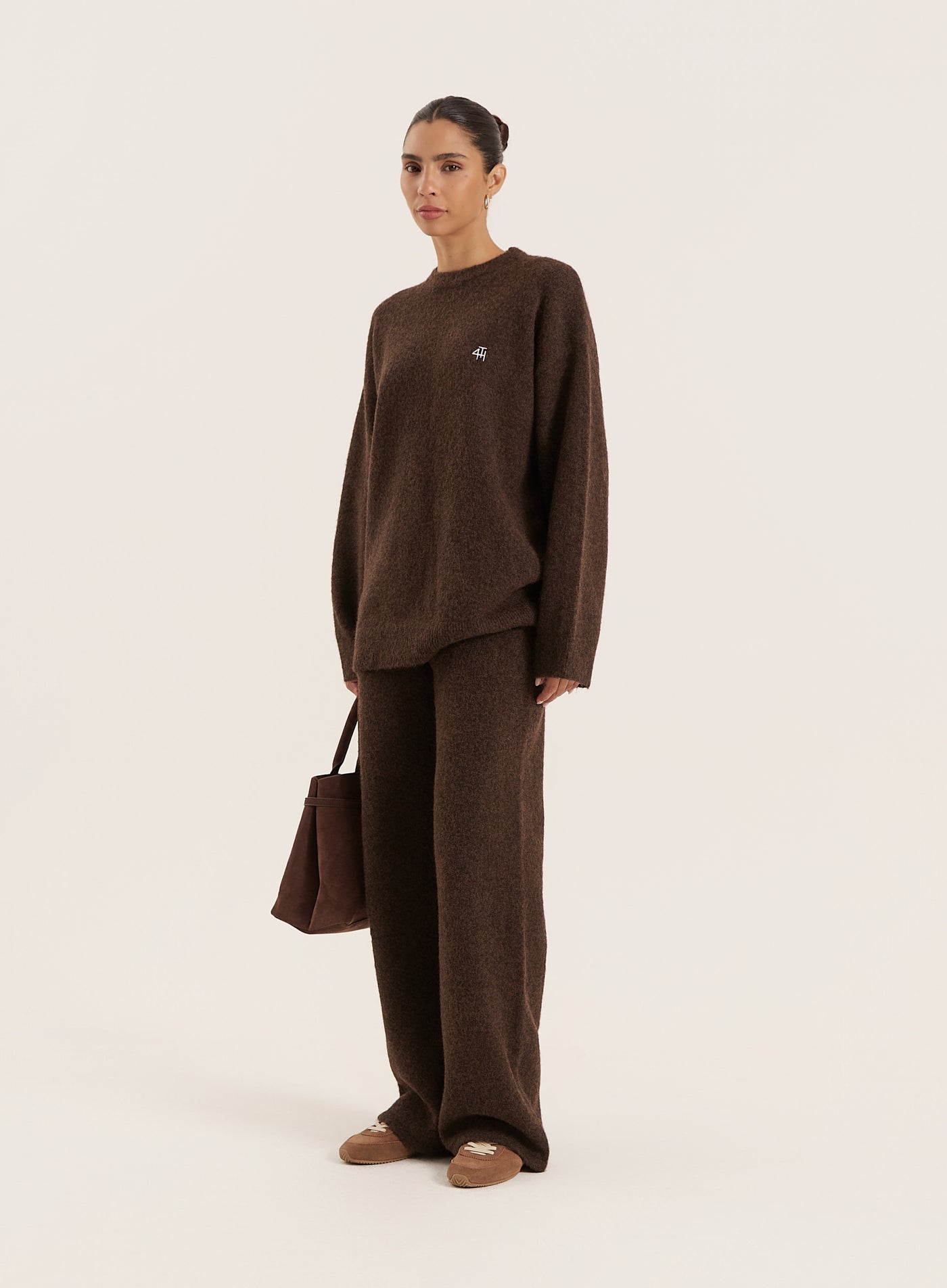 Chocolate Knitted Straight Leg Trousers
