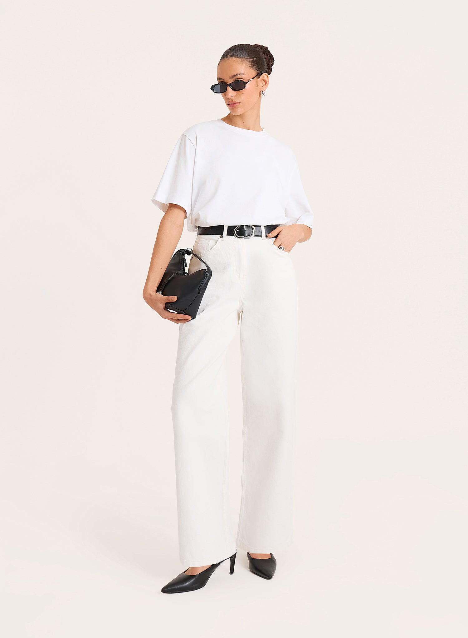 White High Waist Straight Leg Jeans