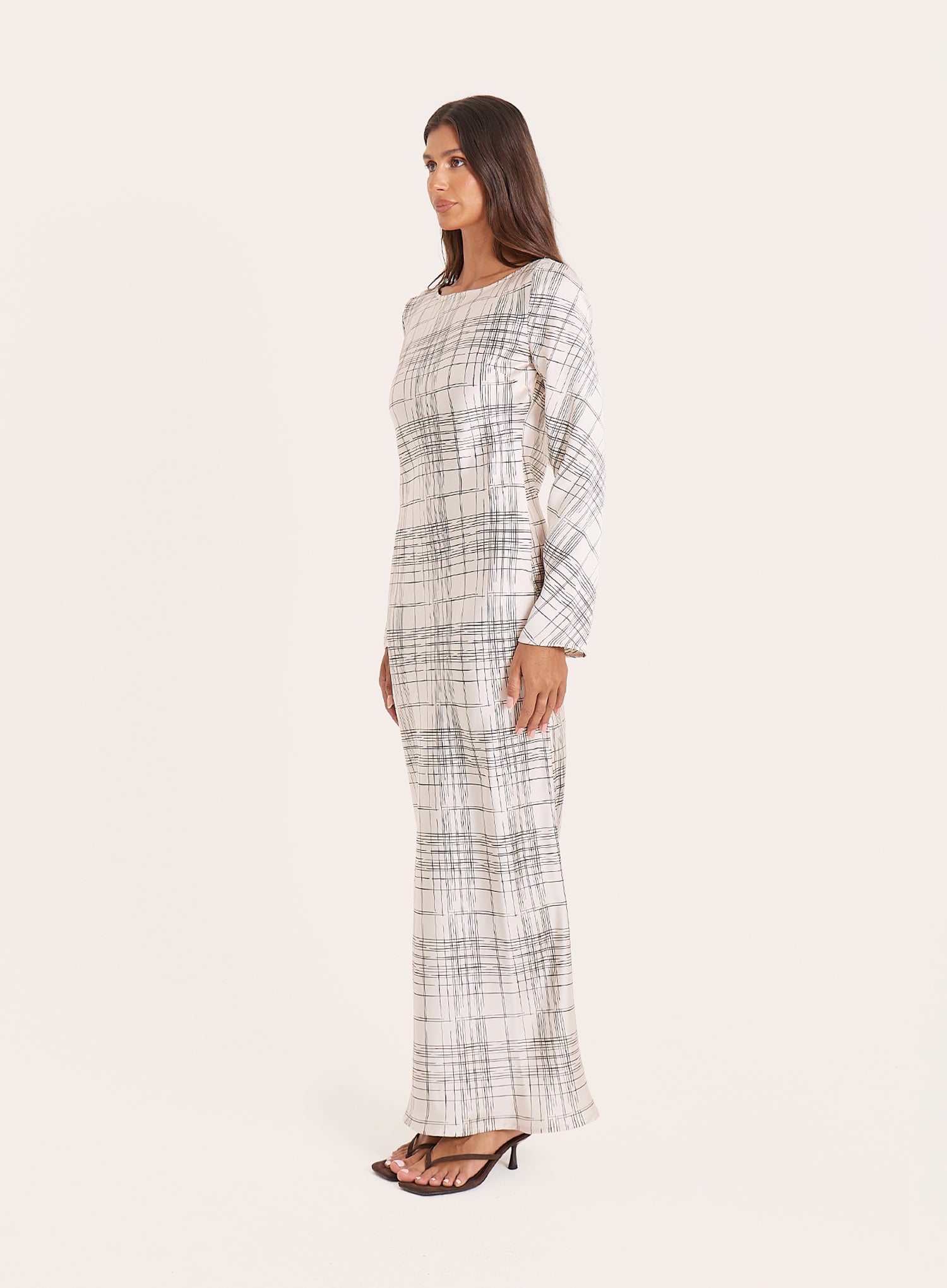 White Check Scoop Back Maxi Dress