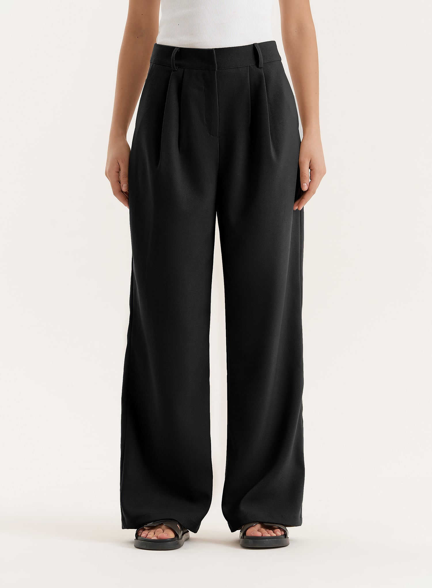 Black Tailored Wide Leg Trouser- Reese