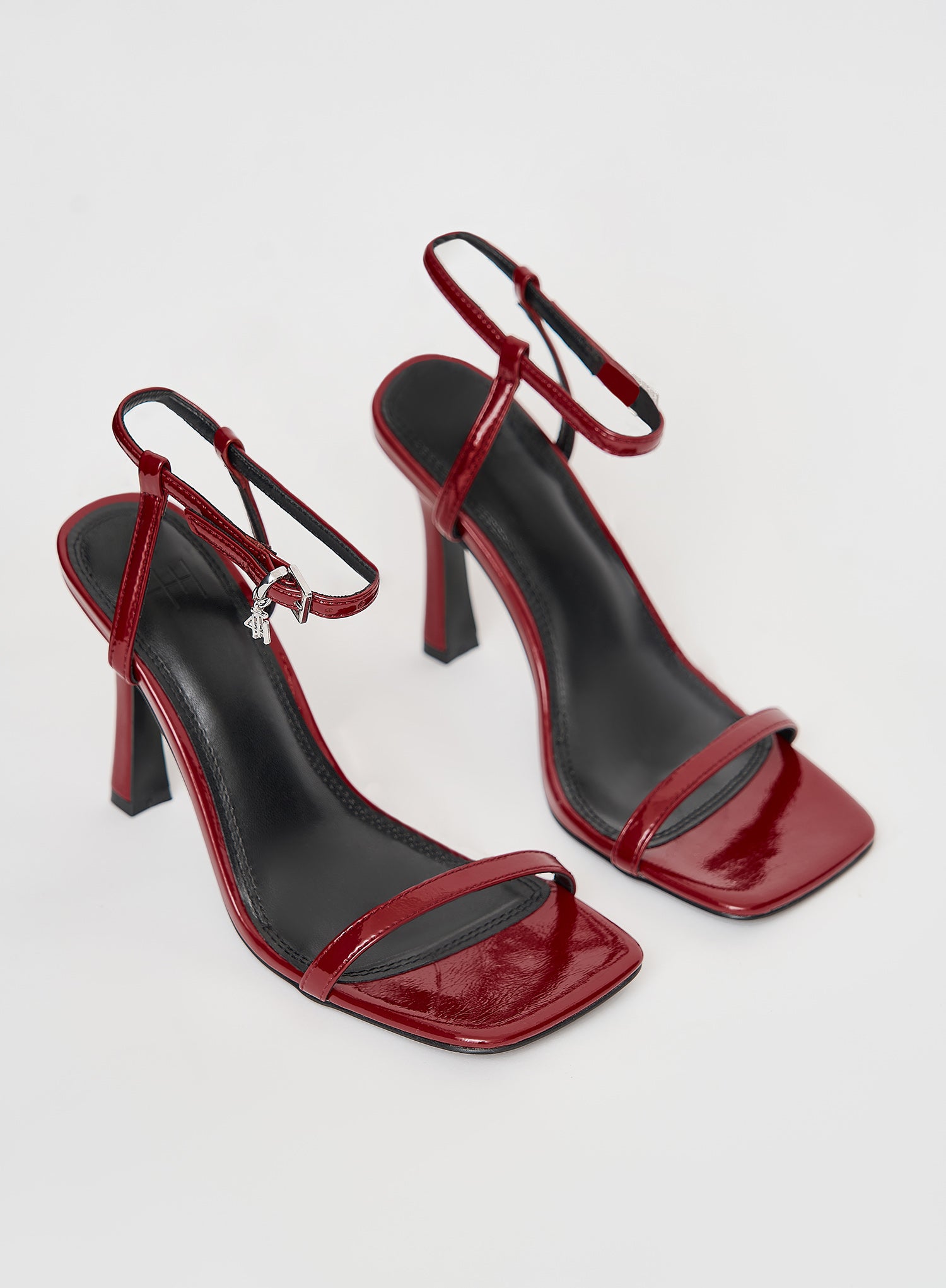 Red Strappy Heeled Patent Sandal- Berlin