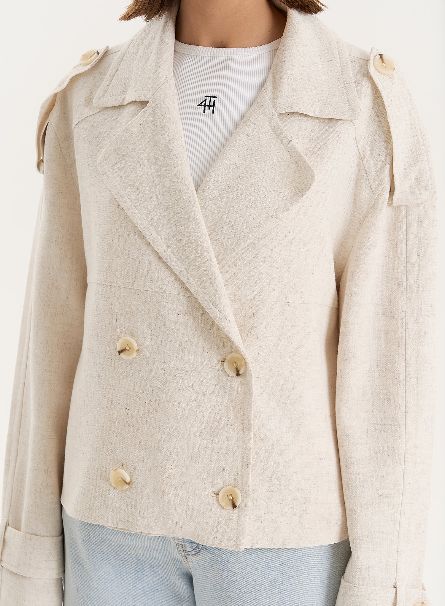 Beige Cropped Double Breasted Trench Coat- Sorrel