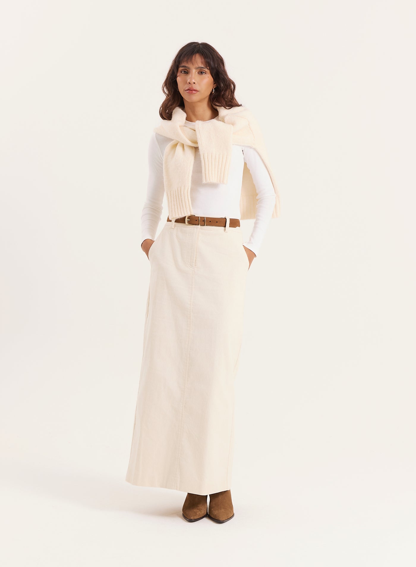 Cream Corduroy Skirt