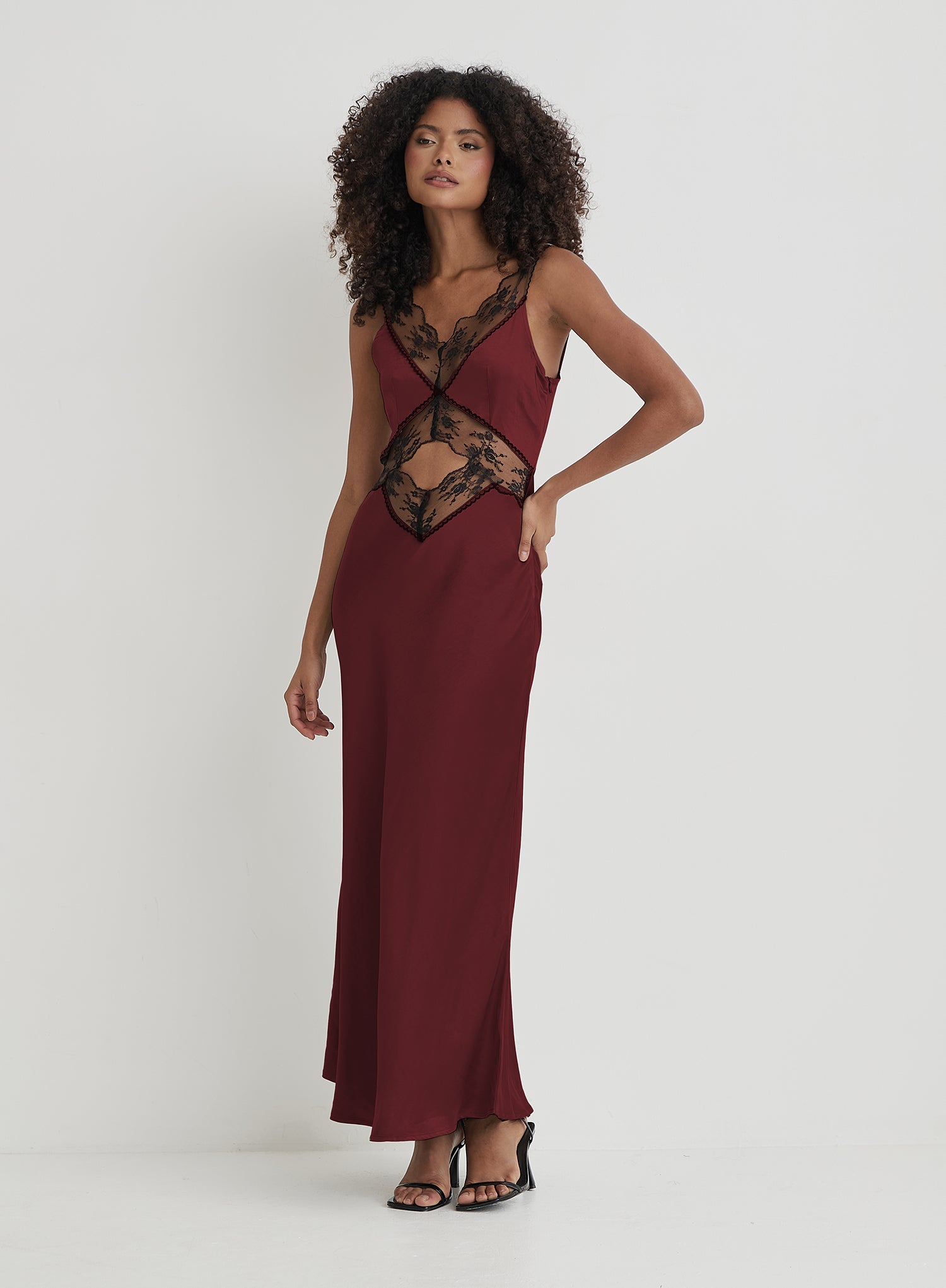 Burgundy Satin Lace Slip Dress- Kelsey