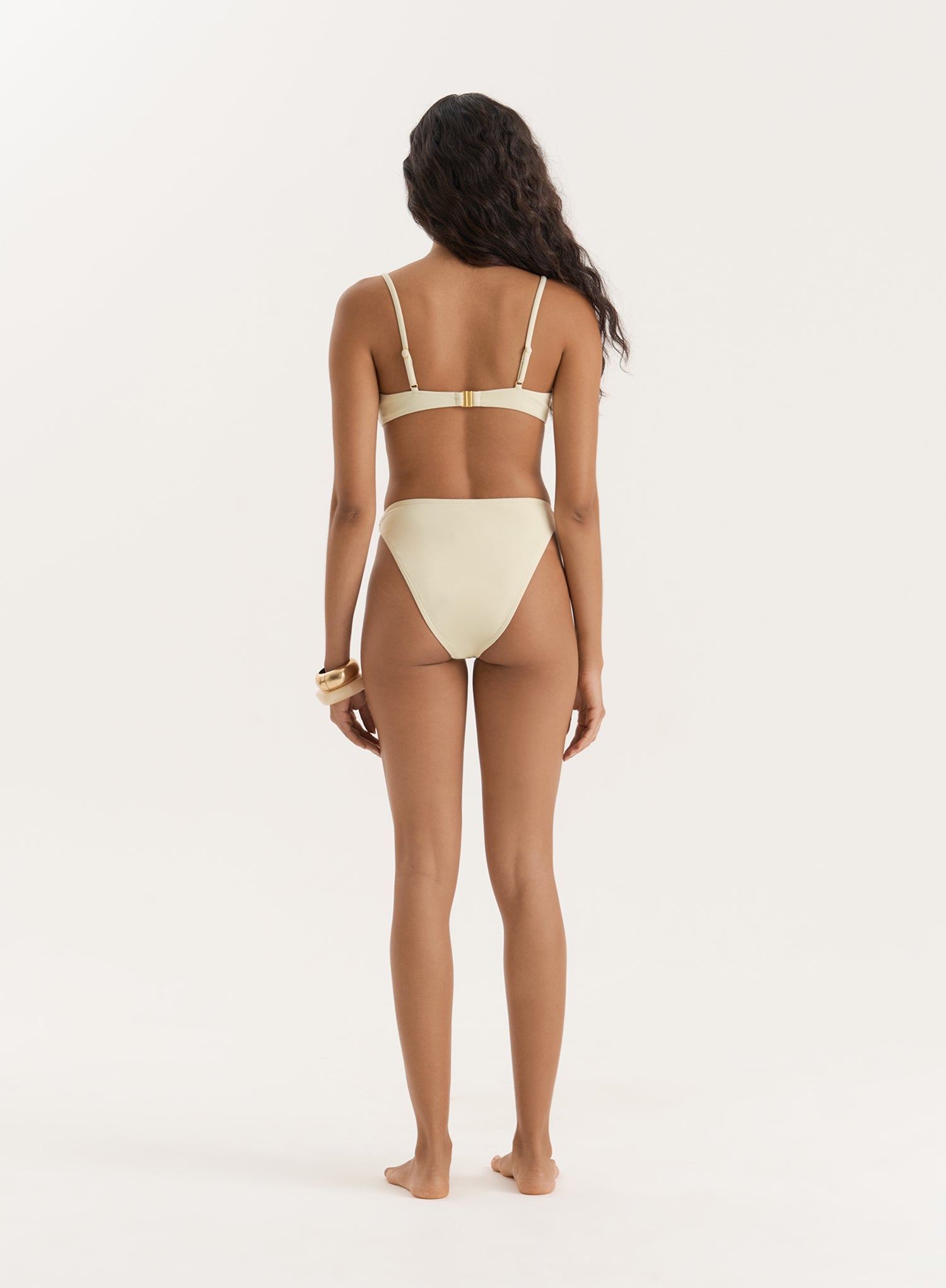 Cream Gold Buckle High Leg Bikini Bottom- Mahli