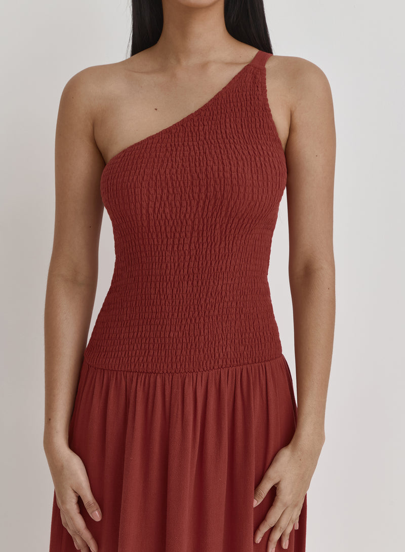 Red One Shoulder Maxi Dress- Steffi