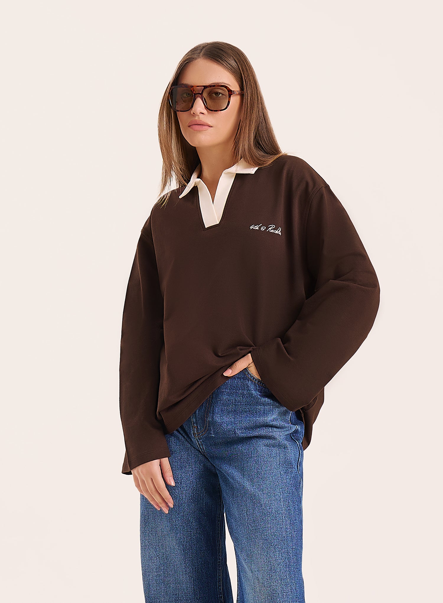 Chocolate Branded Contrast Collar Rugby Shirt