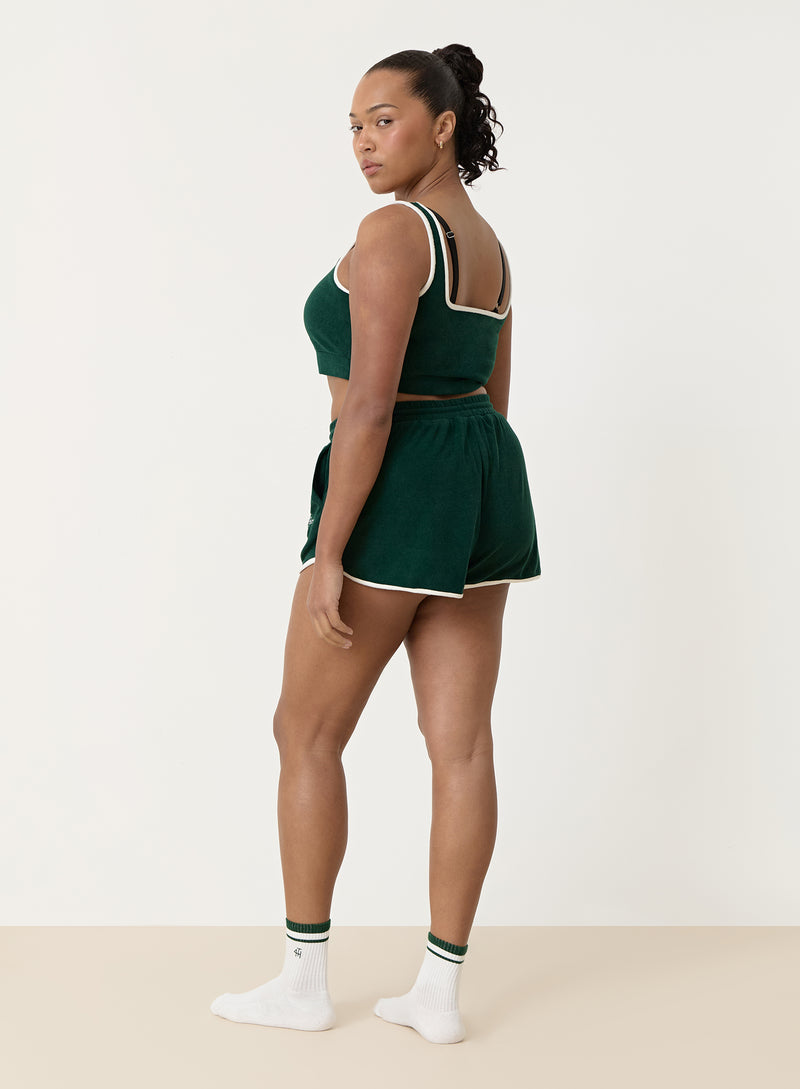 Green Towelling Fourth Branded Runner Short- Ella