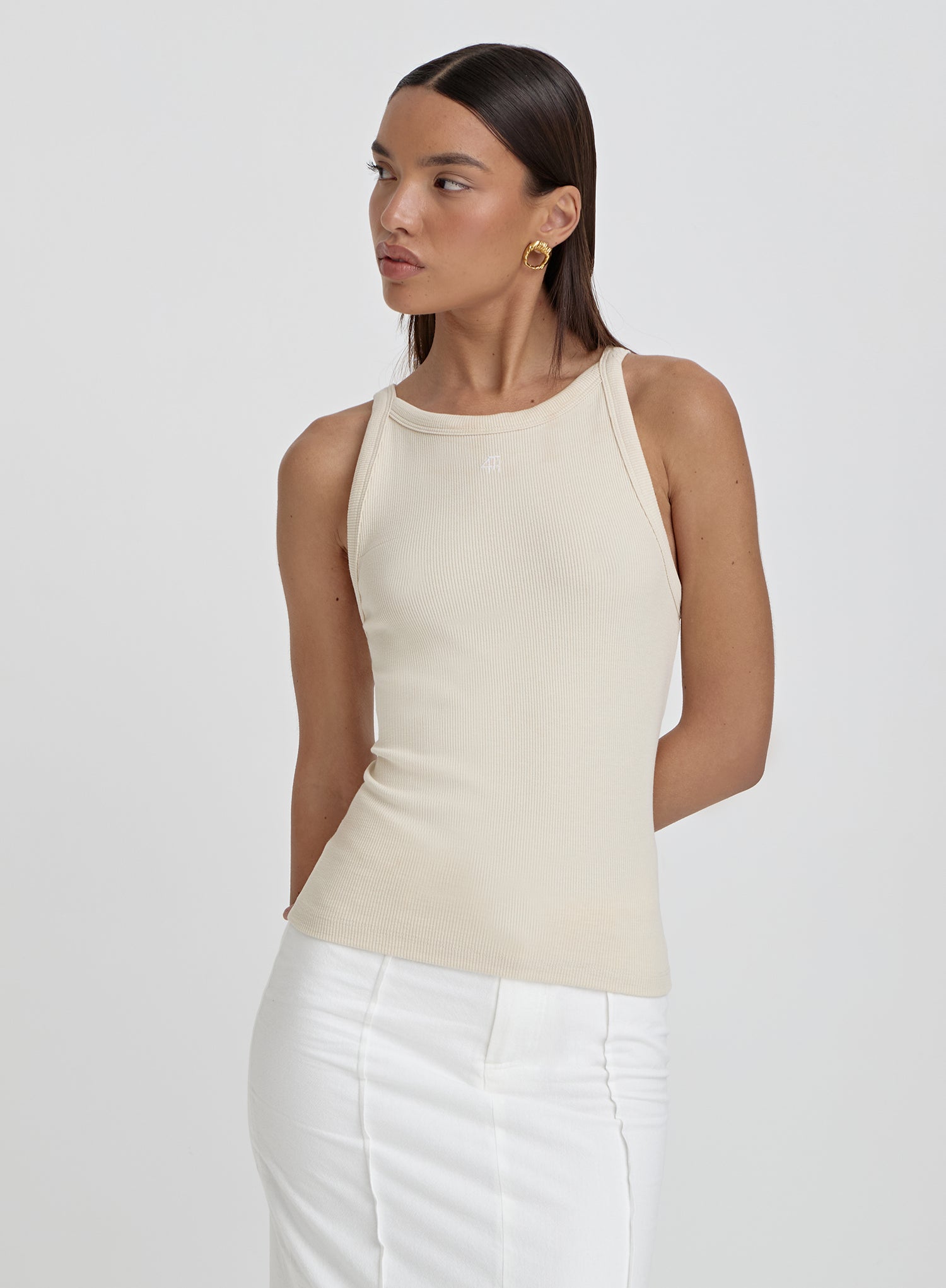 Beige Ribbed 4th Racer Vest- Rhea