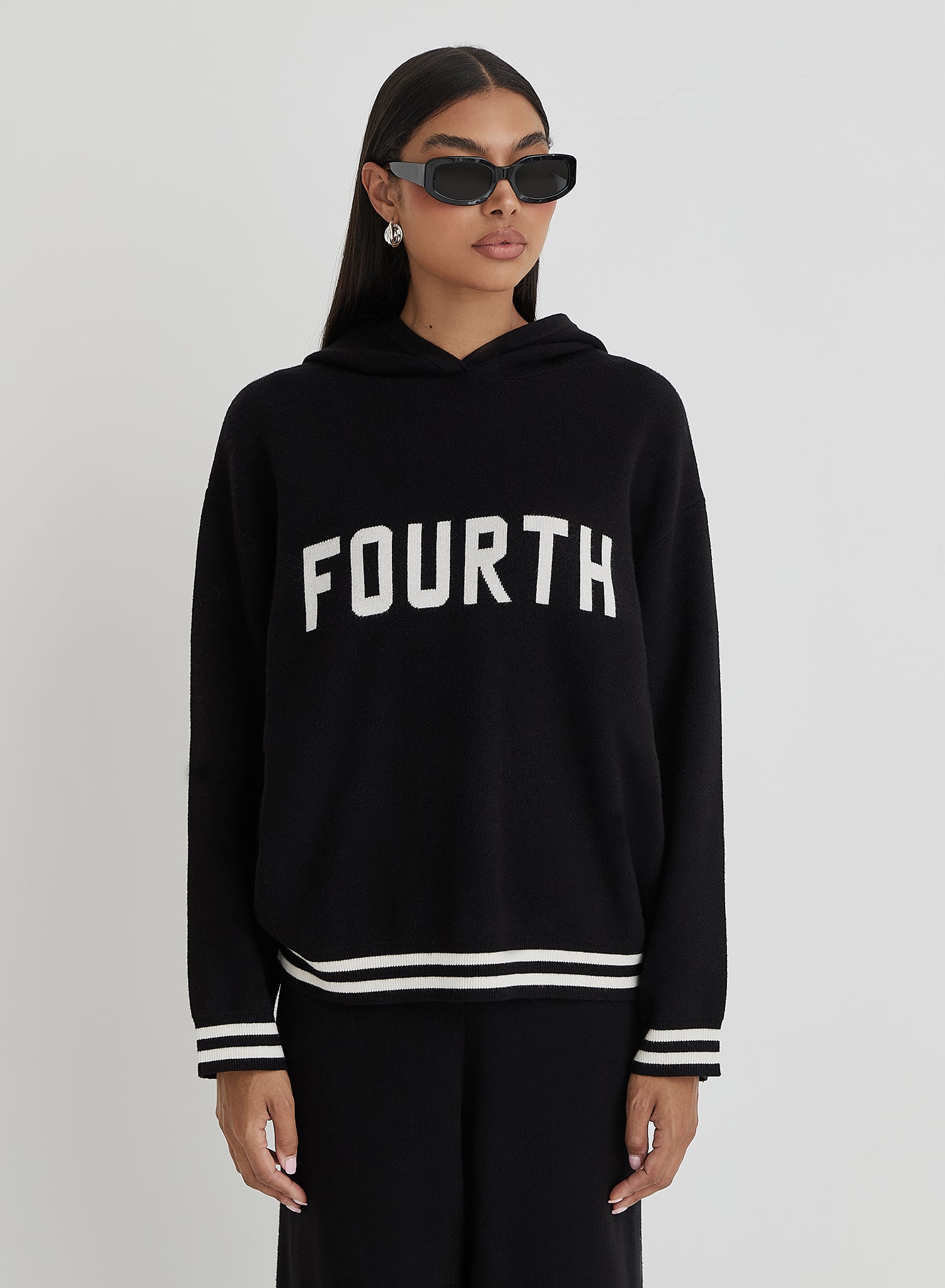 Black Oversized Fourth Knitted Hoodie- Alexia