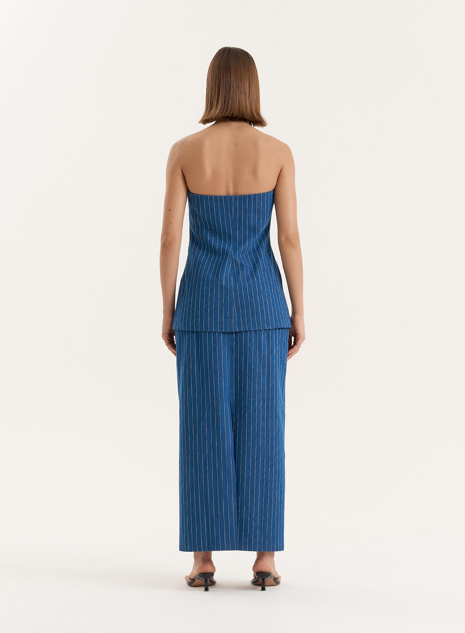 Blue Pinstripe Tailored Denim Corset- Dionne