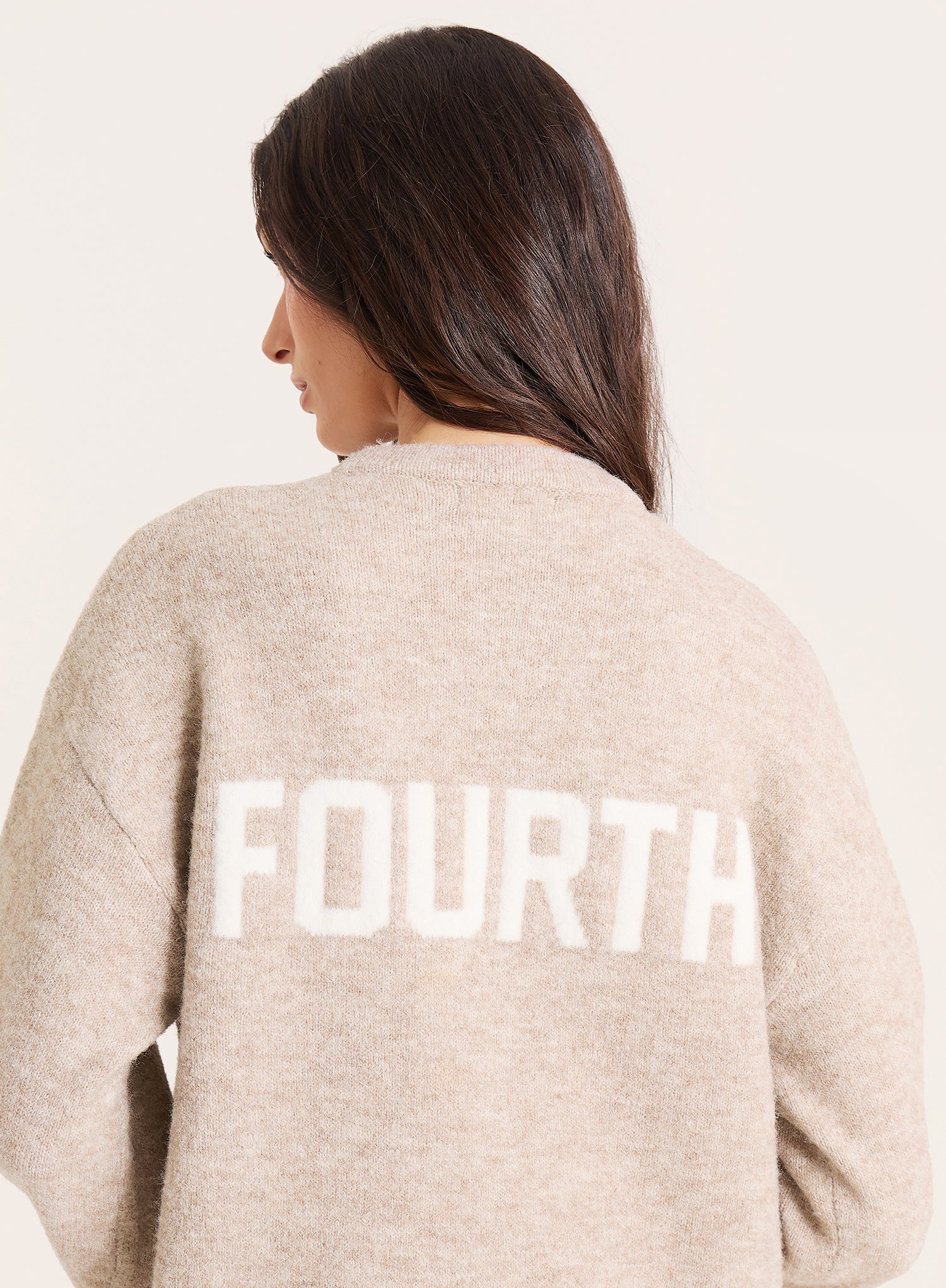 Oatmeal Knitted Slogan Back Jumper