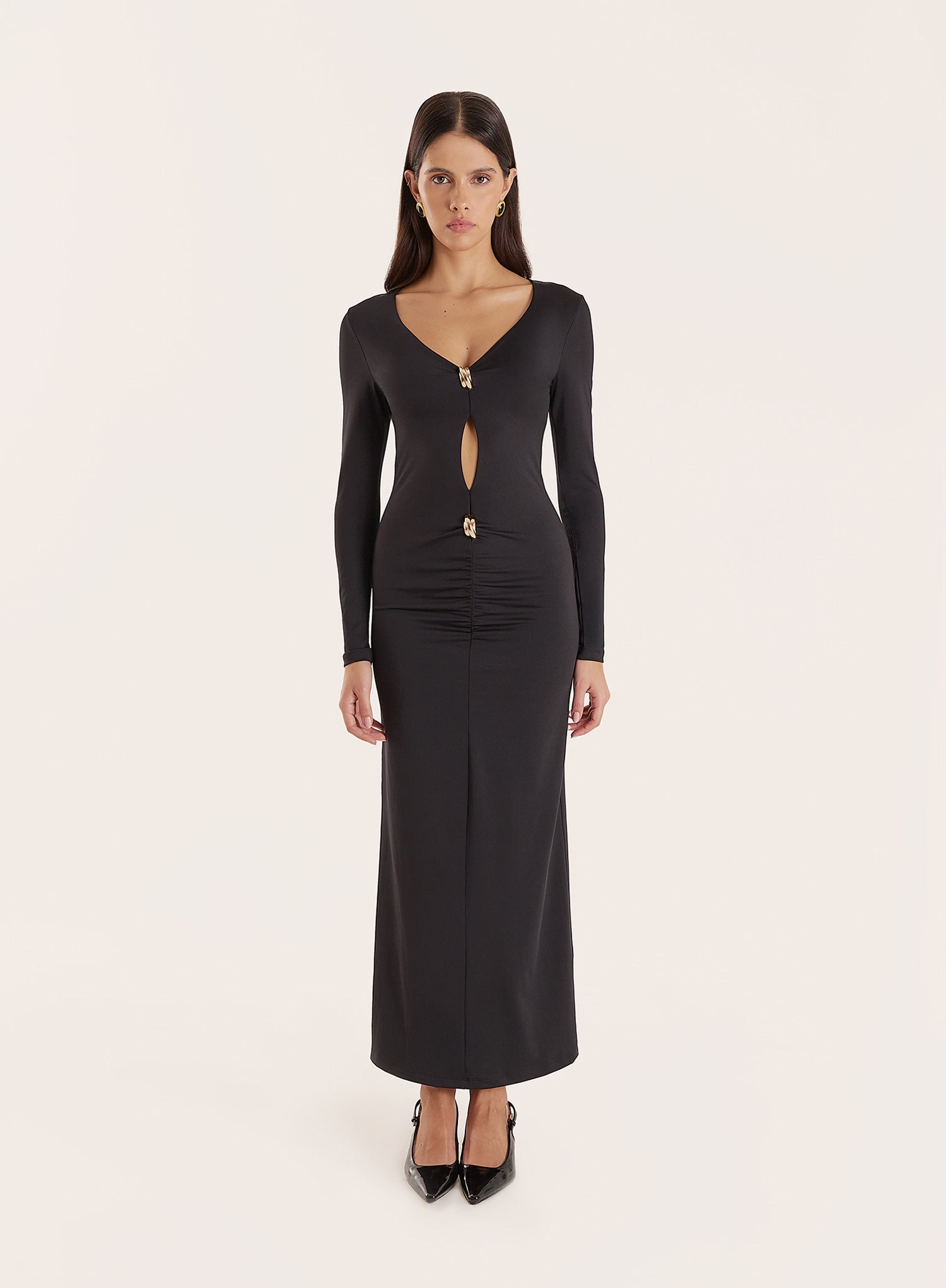 Black Hardware Detail Cut Out Maxi Dress