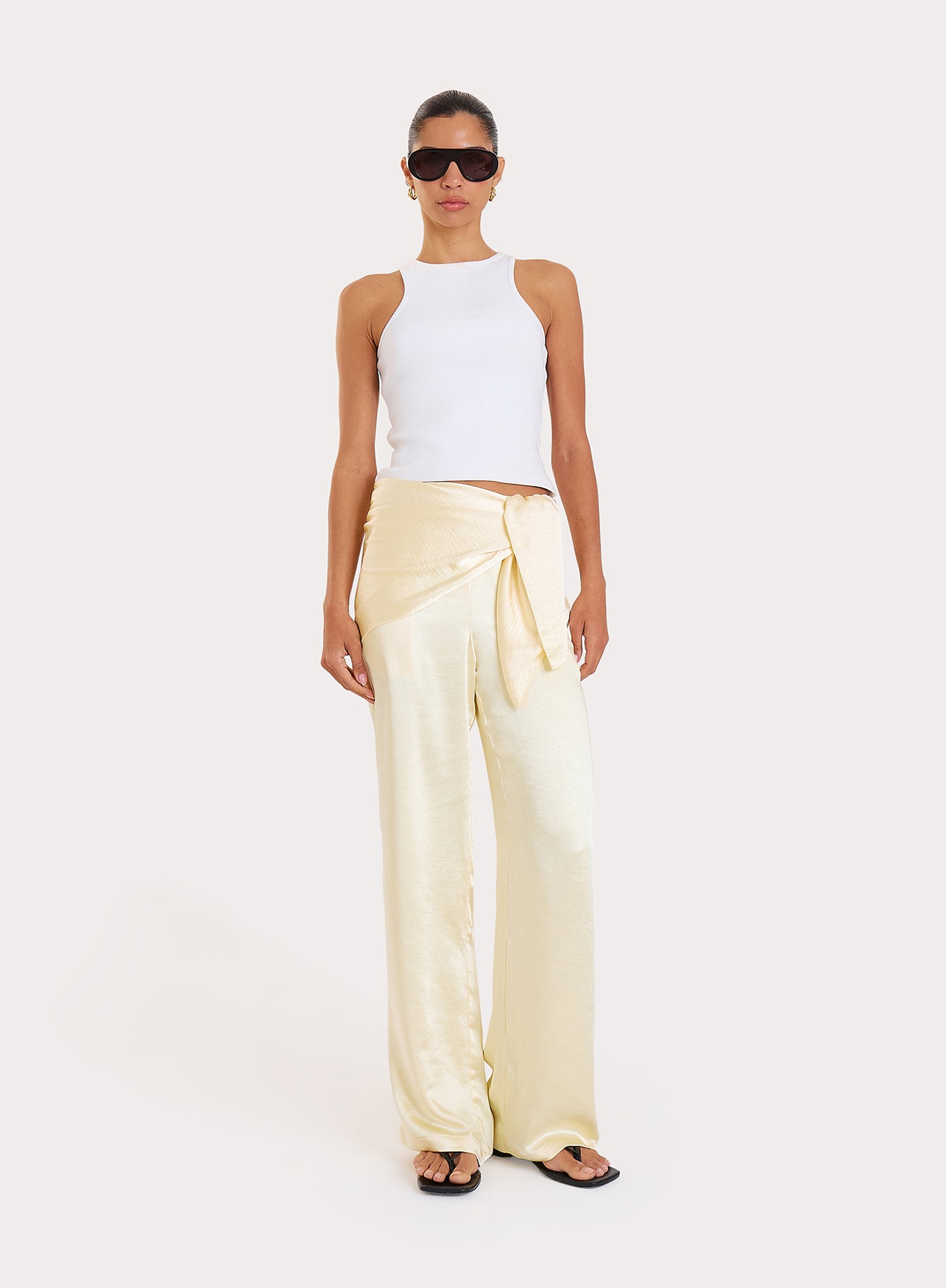Lemon Satin Wide Leg Scarf Trousers