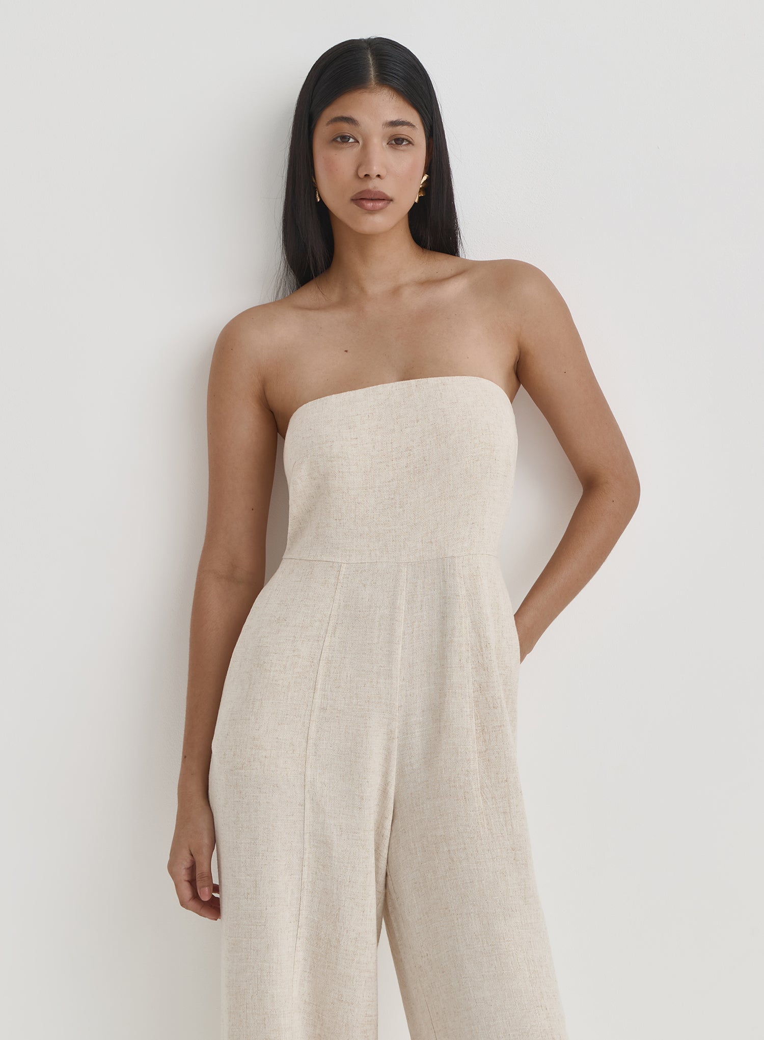 Beige Linen Bandeau Jumpsuit- Constance