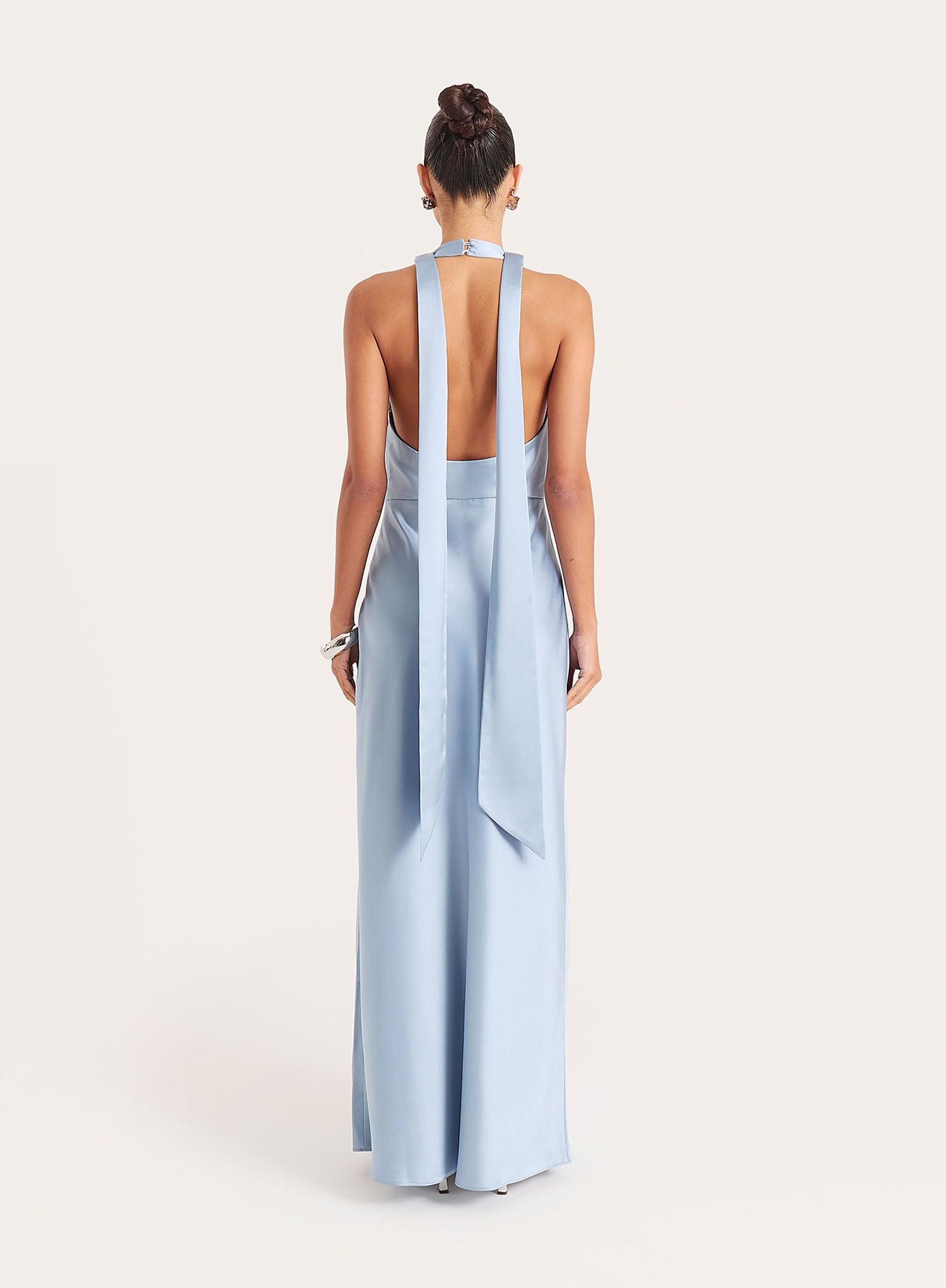Blue Satin Cowl Neck Maxi Dress