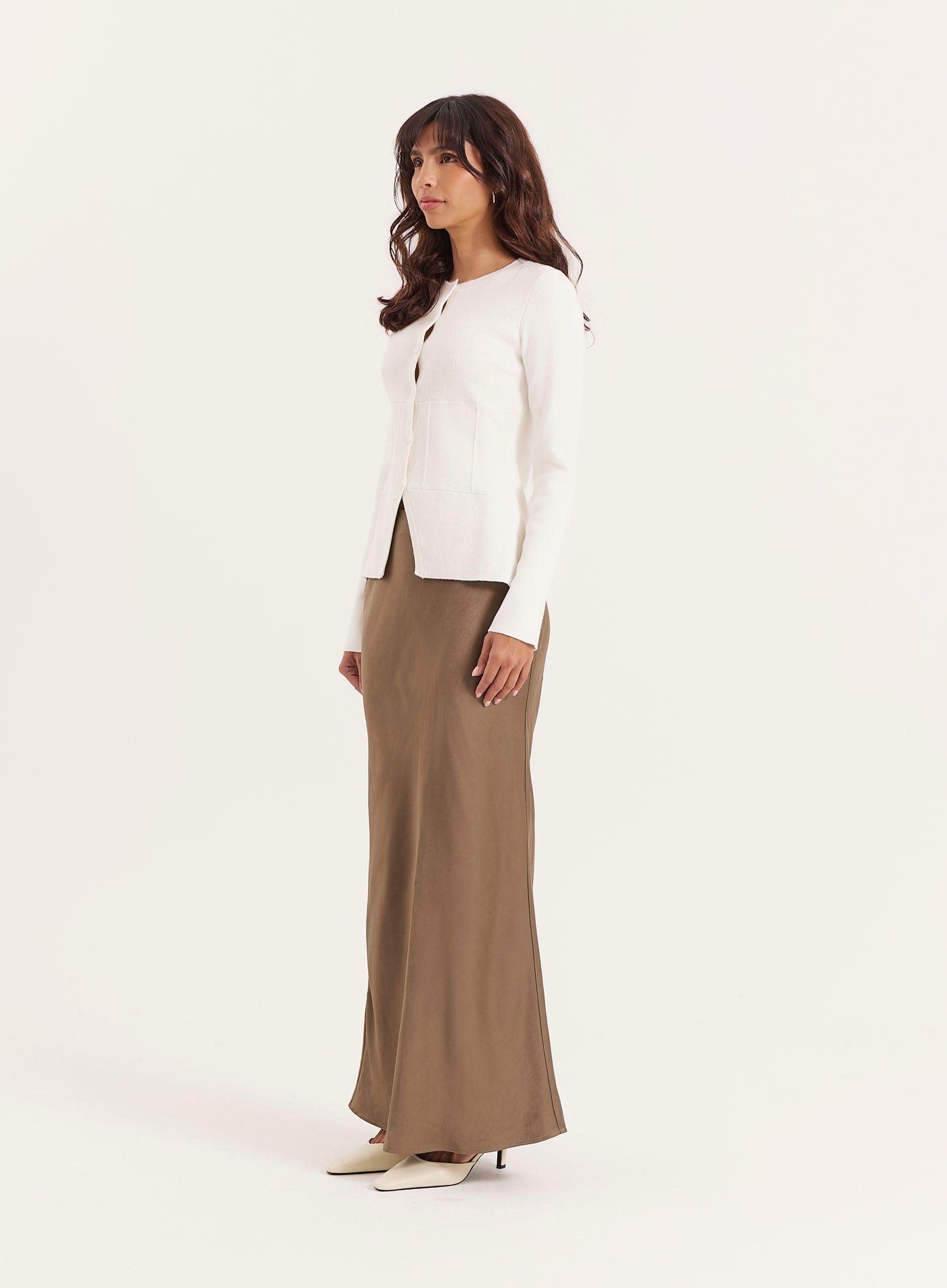 Khaki Satin Maxi Skirt
