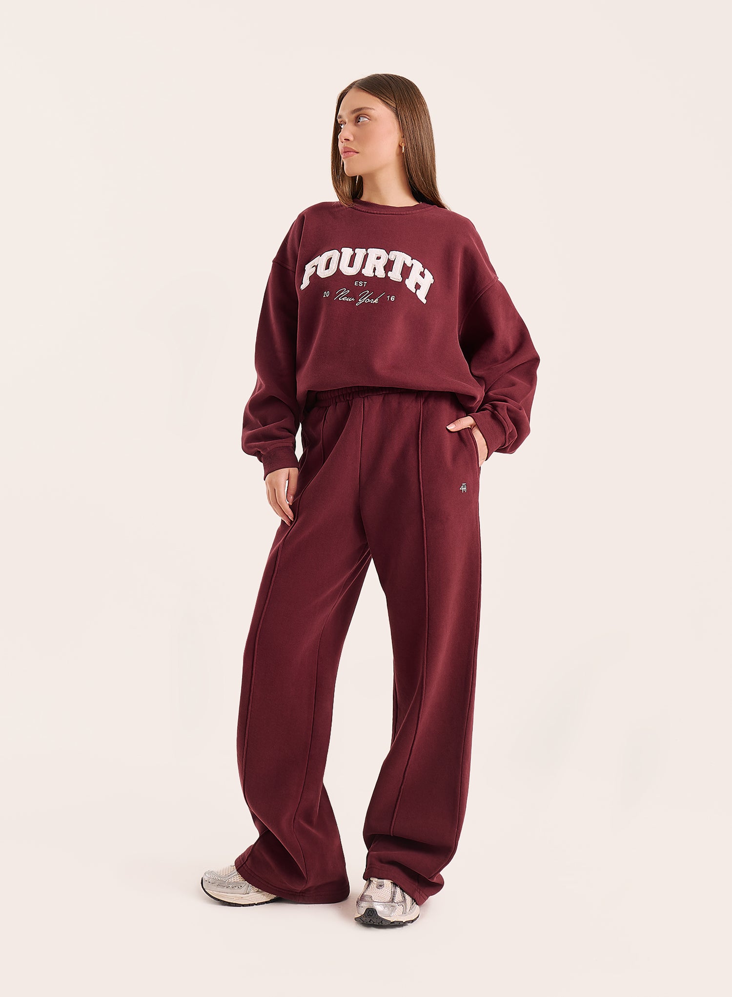 Burgundy 4th Wide Leg Branded Joggers