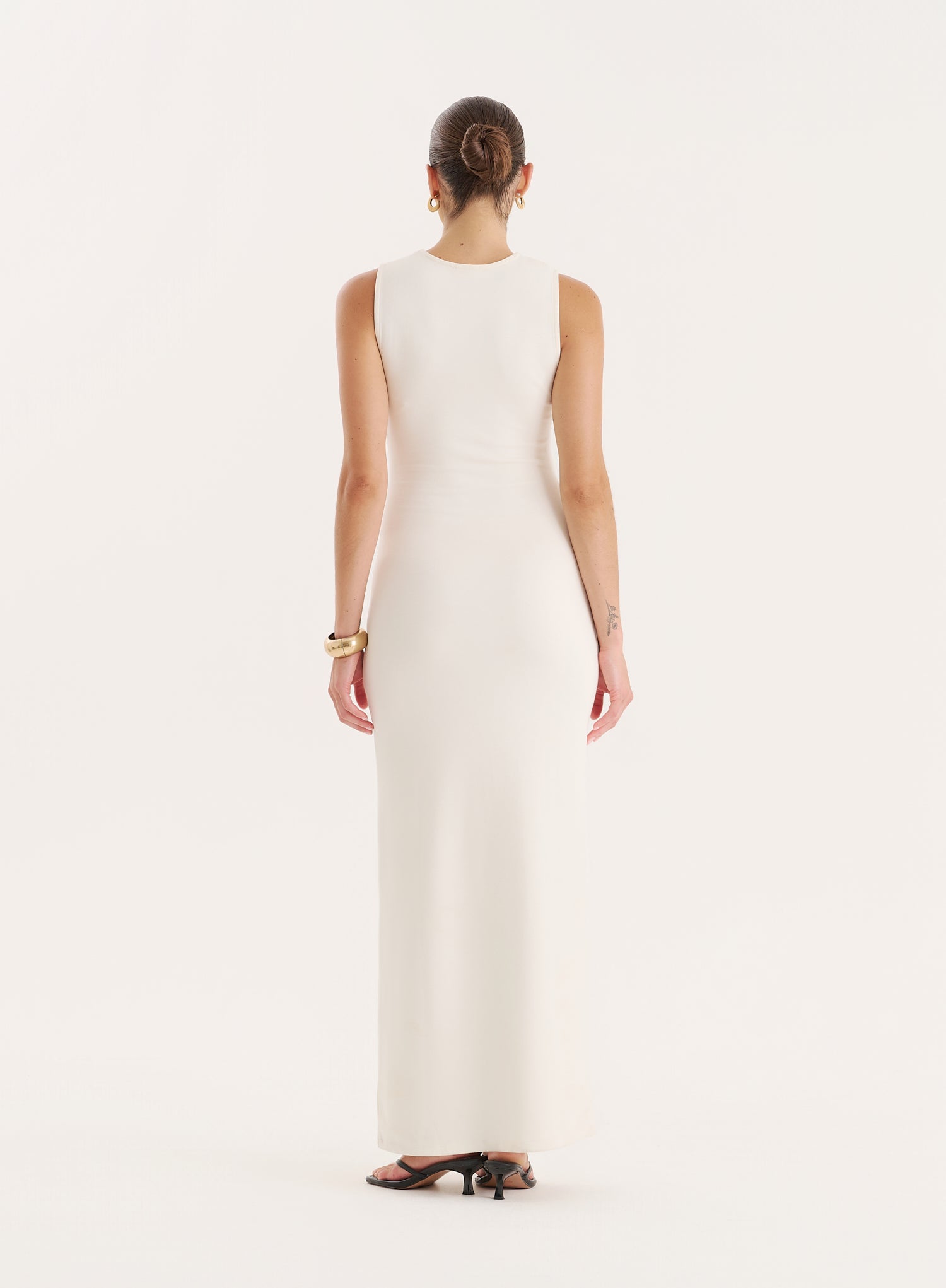 Ecru Gold Hardware Belt Detail Maxi Dress