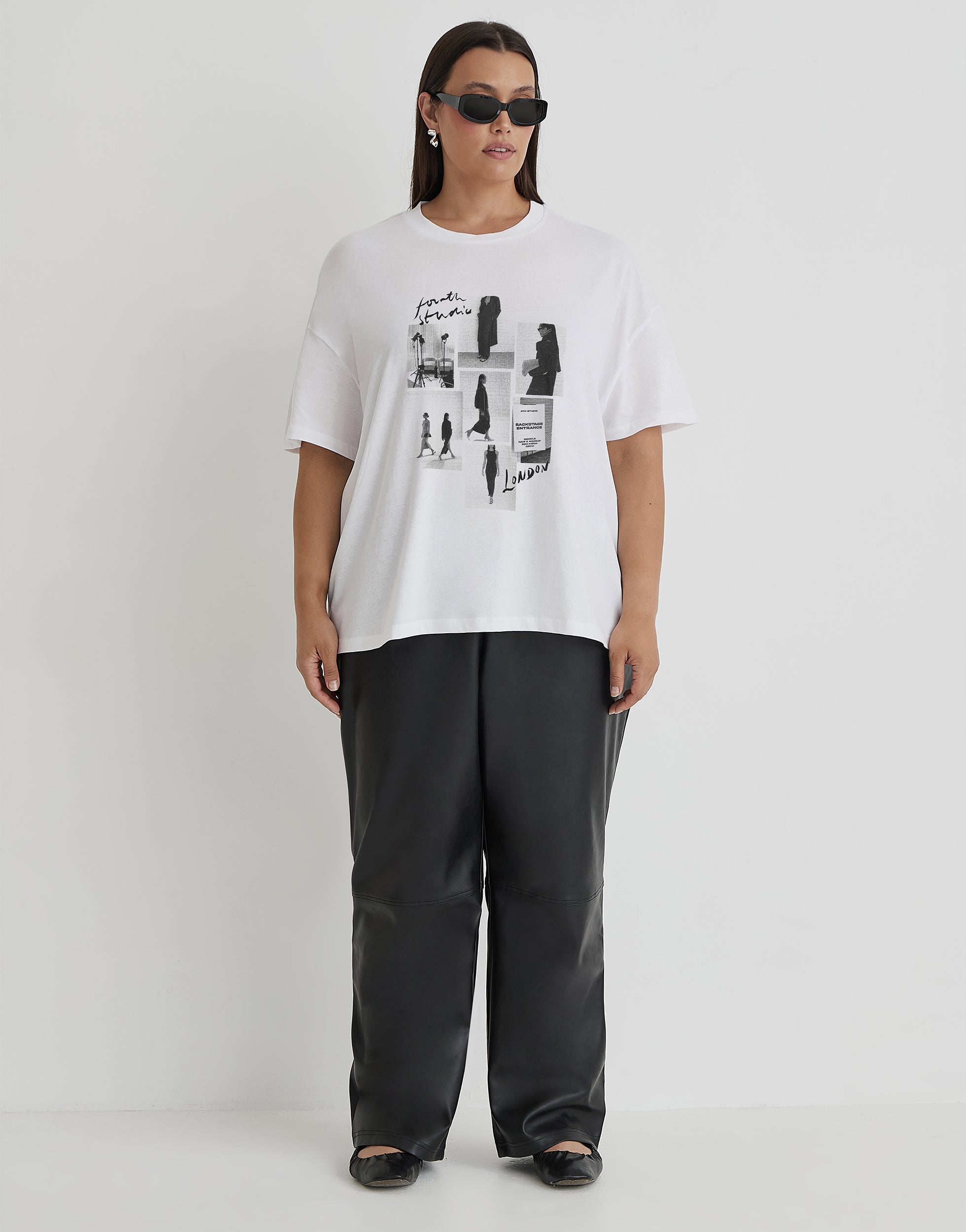 White Curve Catwalk Polaroid Graphic T-Shirt- Bruni