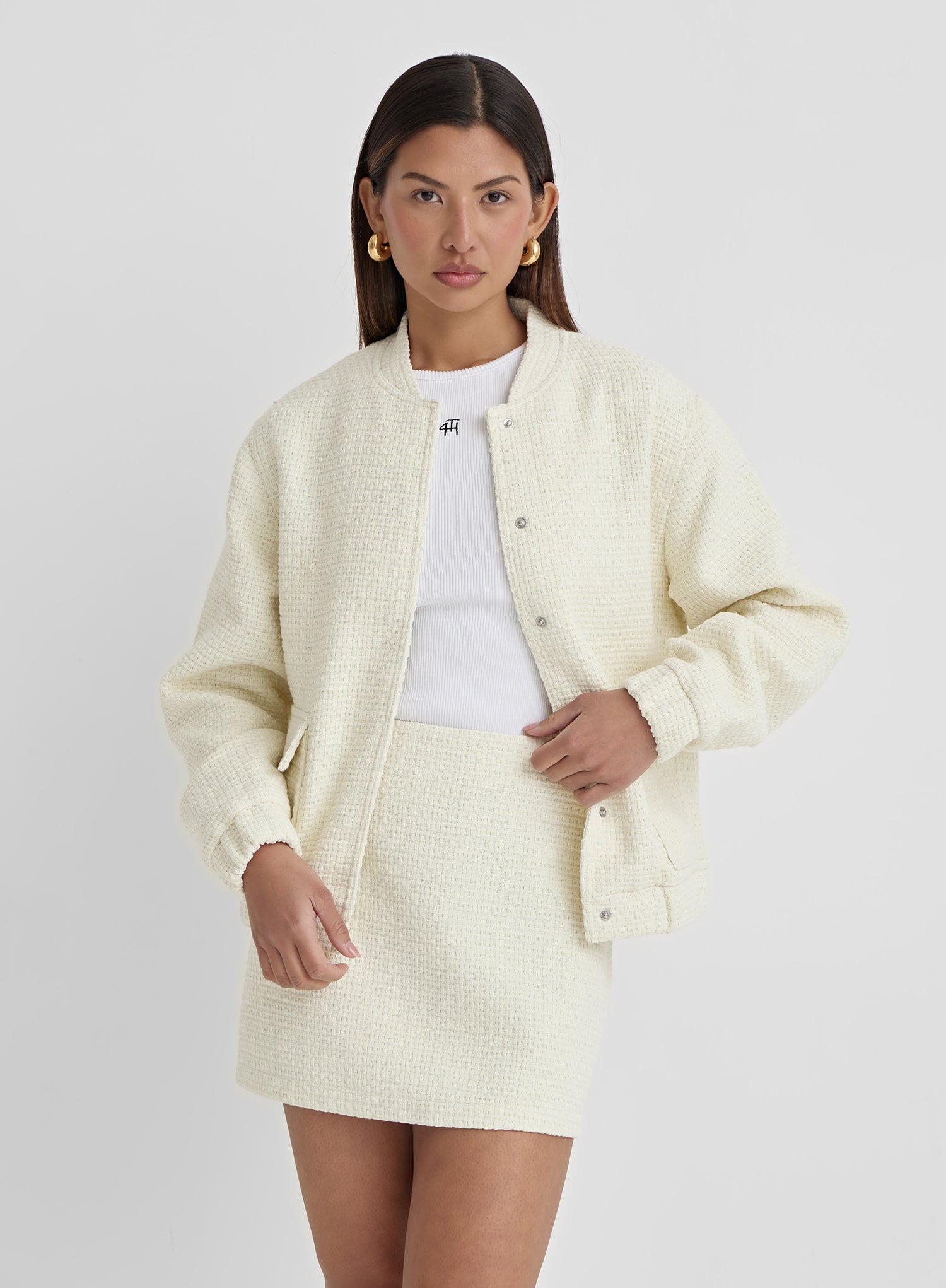 Cream Crochet Bomber Jacket- Saskia