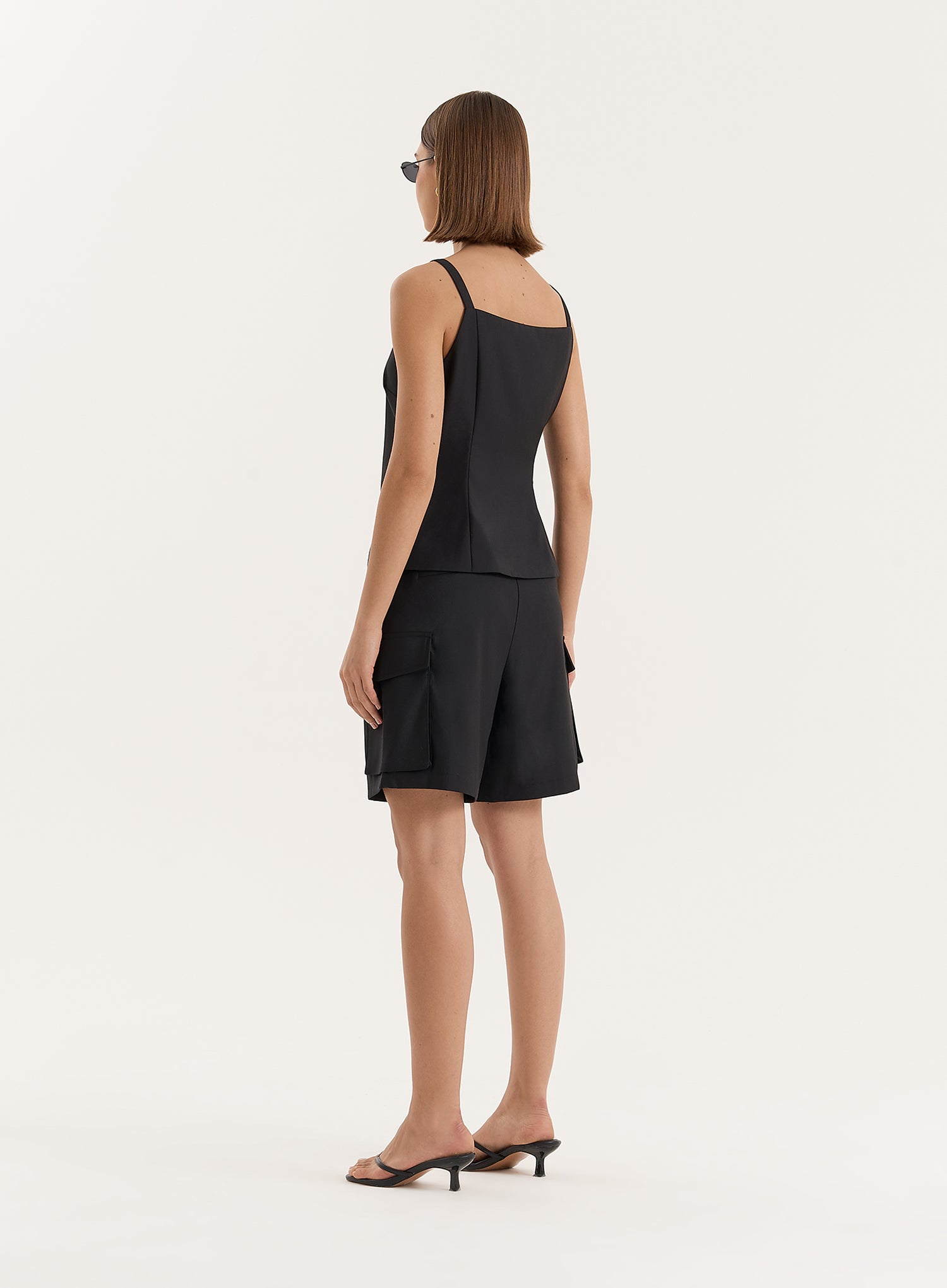 Black Square Neckline Tailored Waistcoat- Devon