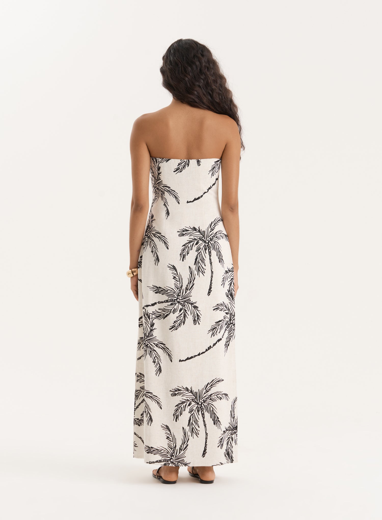 Printed Linen Blend Bandeau Midaxi Dress