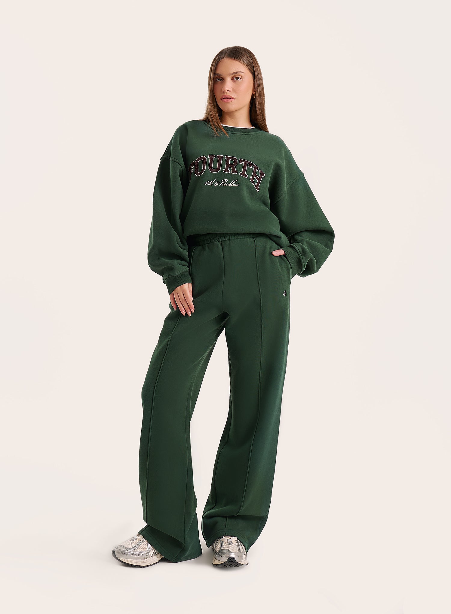 Green 4th Wide Leg Branded Joggers