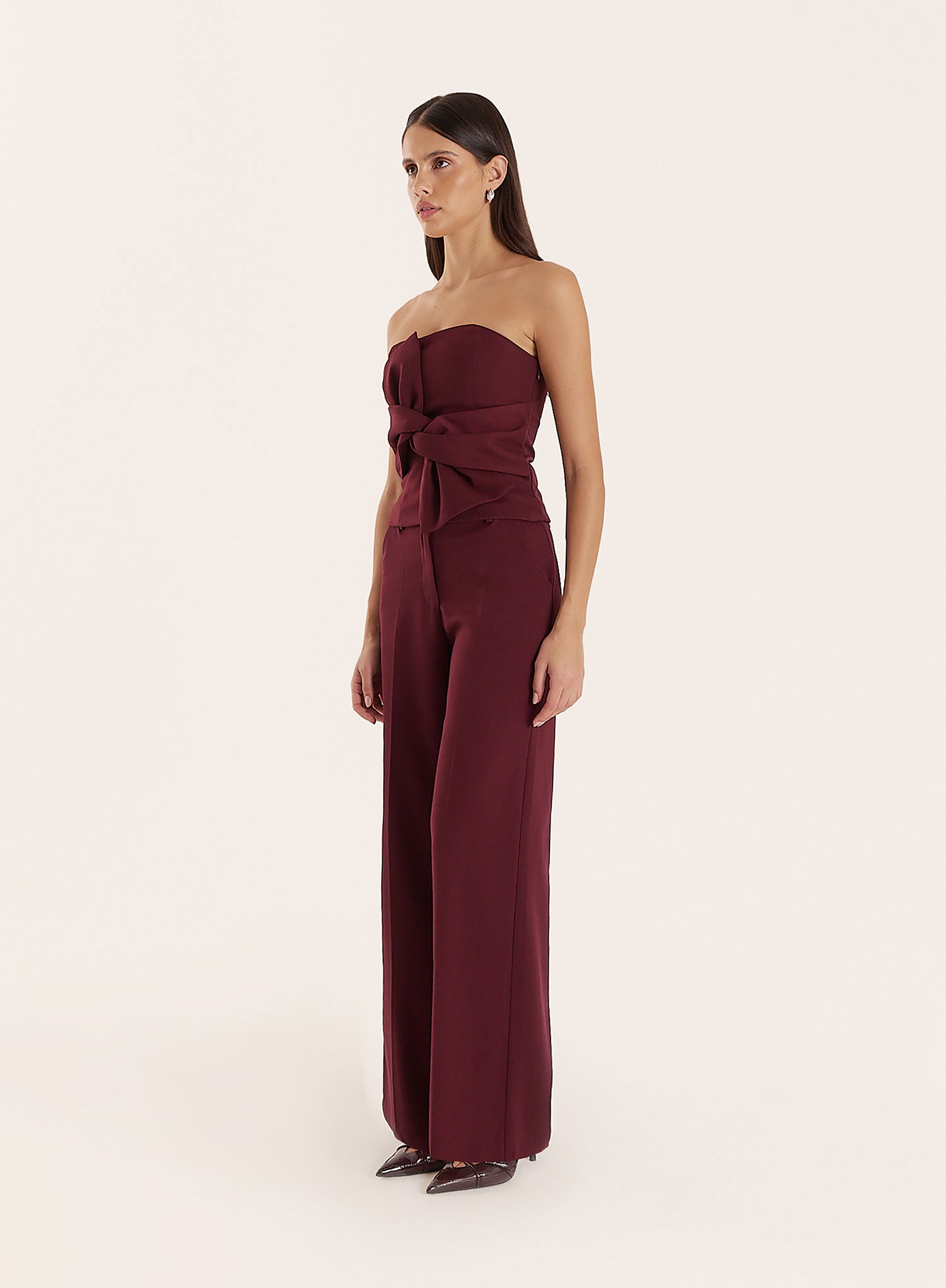 Burgundy Tailored Wide Leg Trousers