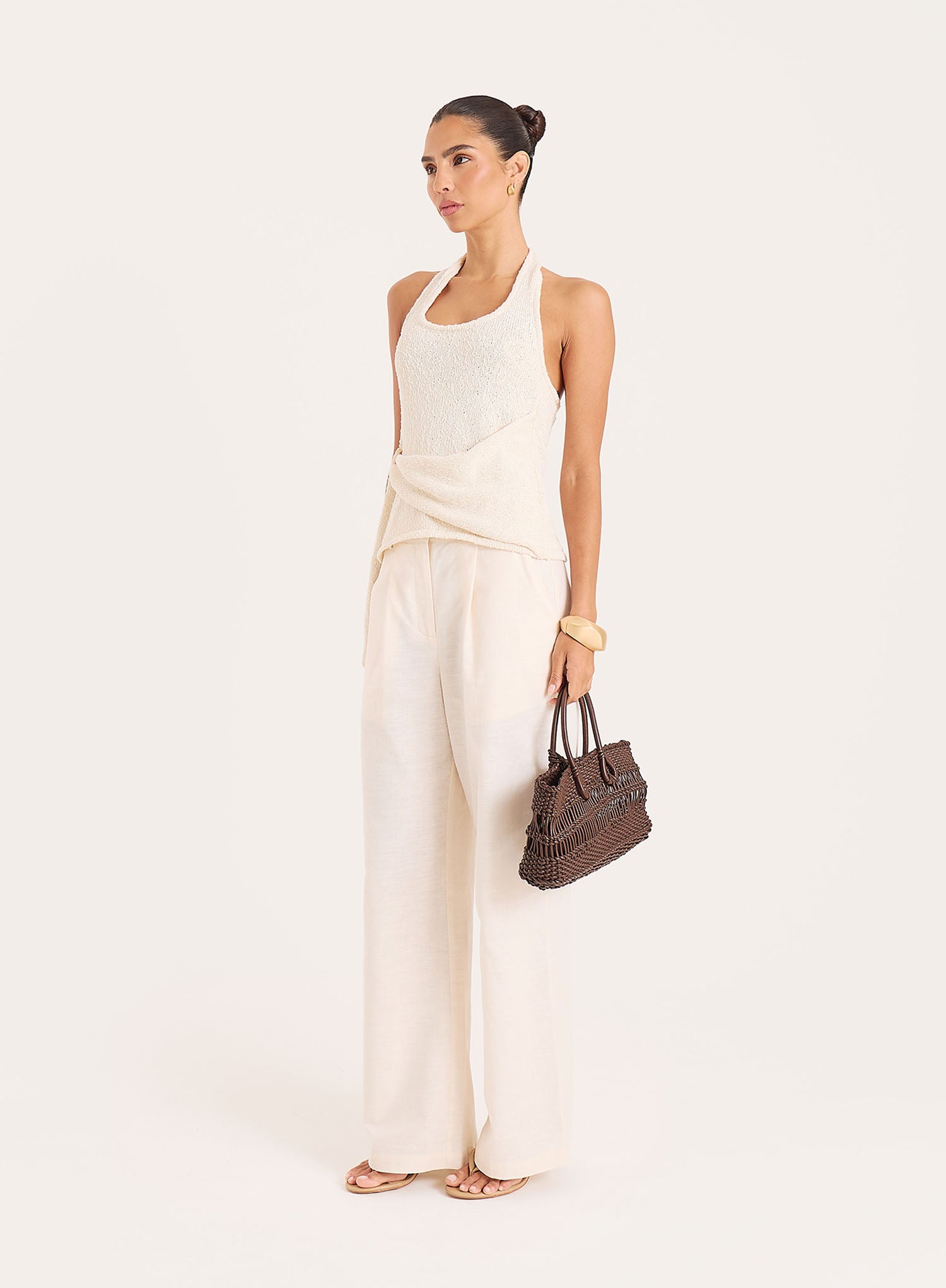 Cream Boucle Knit Sleeveless Top