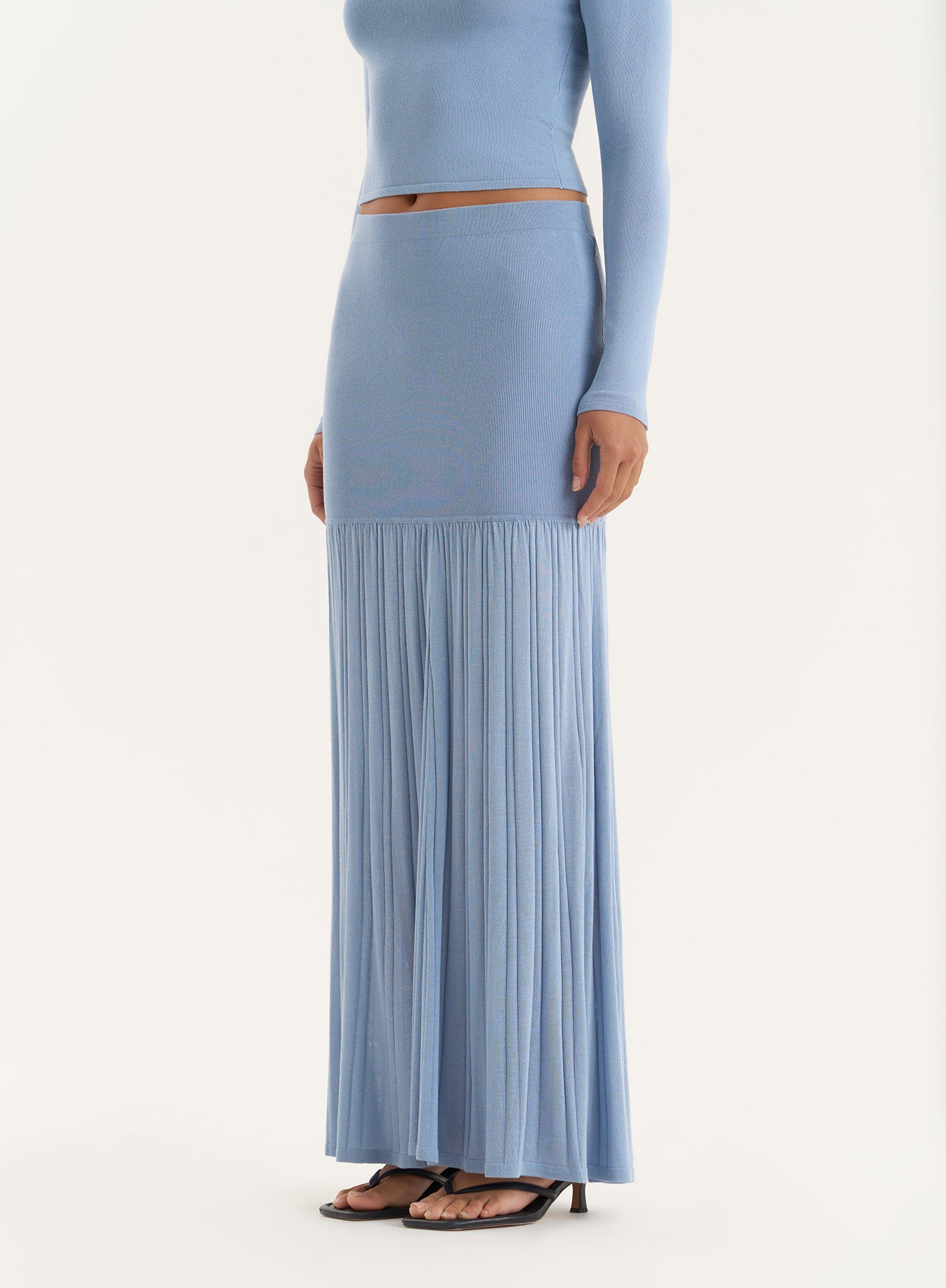 Blue Knitted Drop Waist Maxi Skirt- Nancy