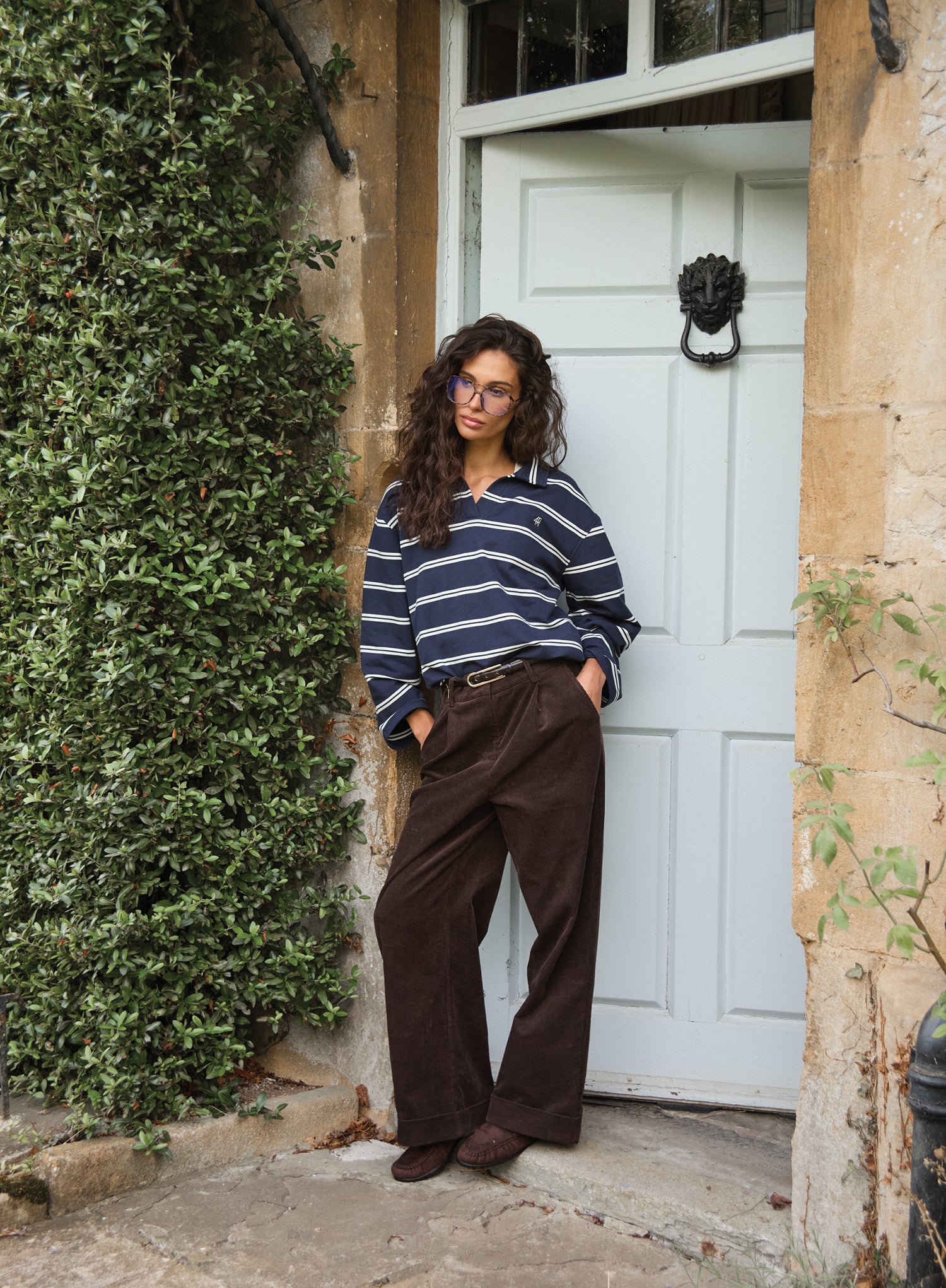 Navy And White Thin Striped Rugby Top