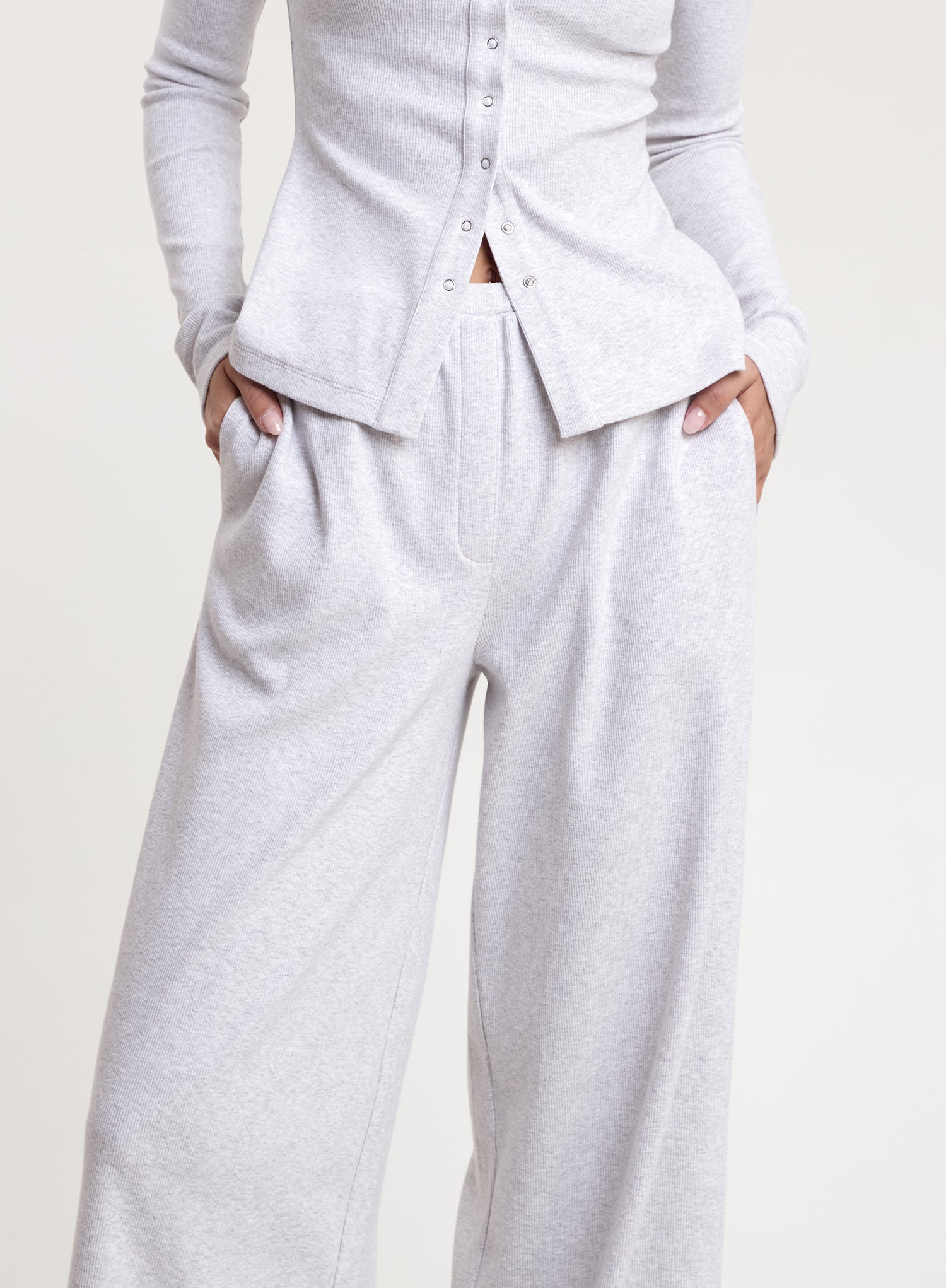 Grey Ribbed Elasticated Waist Trousers