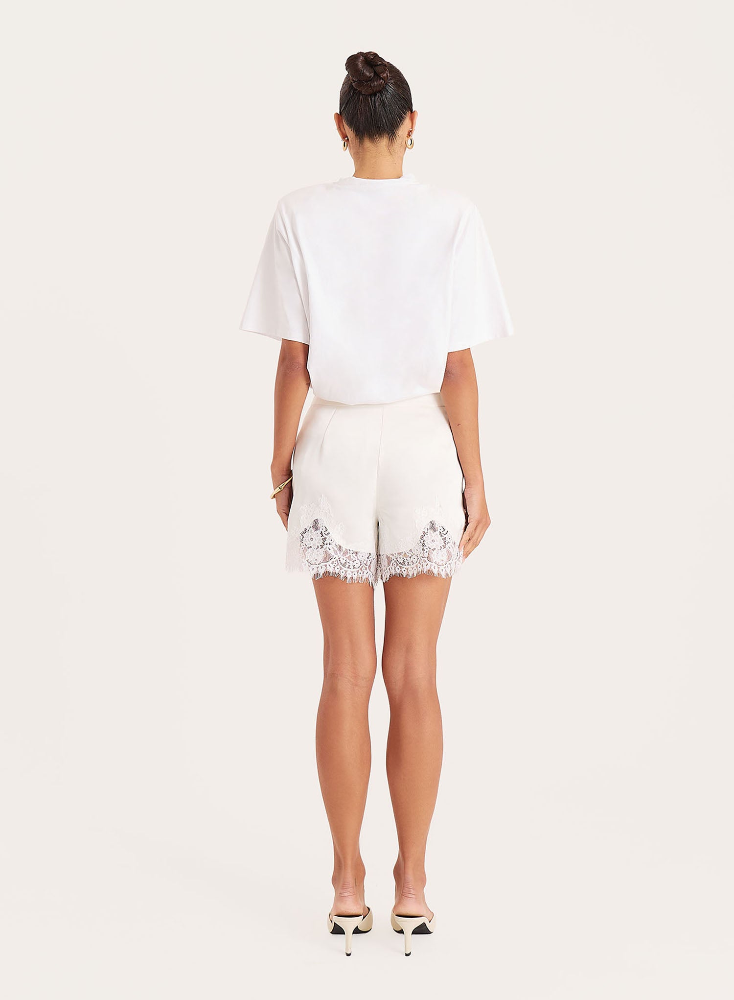 Cream Satin Lace Trim Shorts