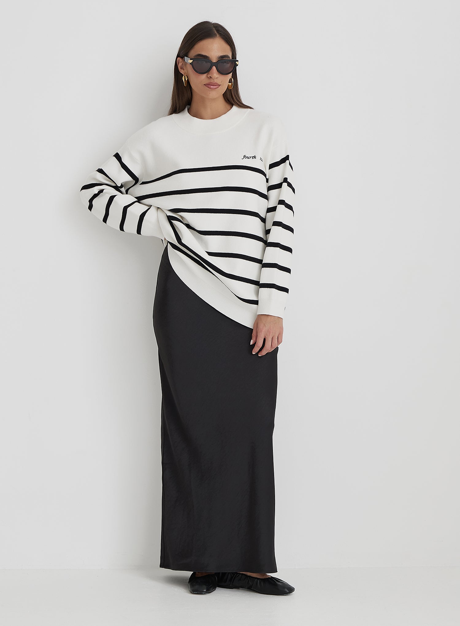 Cream And Navy Stripe Jumper- Myda