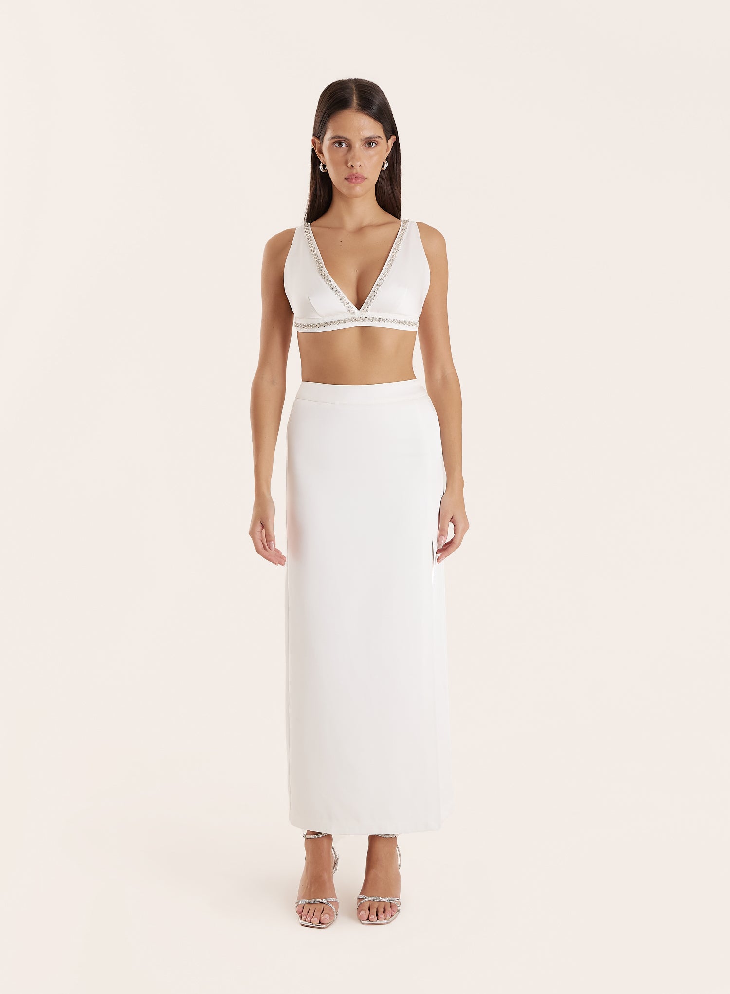 Cream Side Split Midaxi Skirt