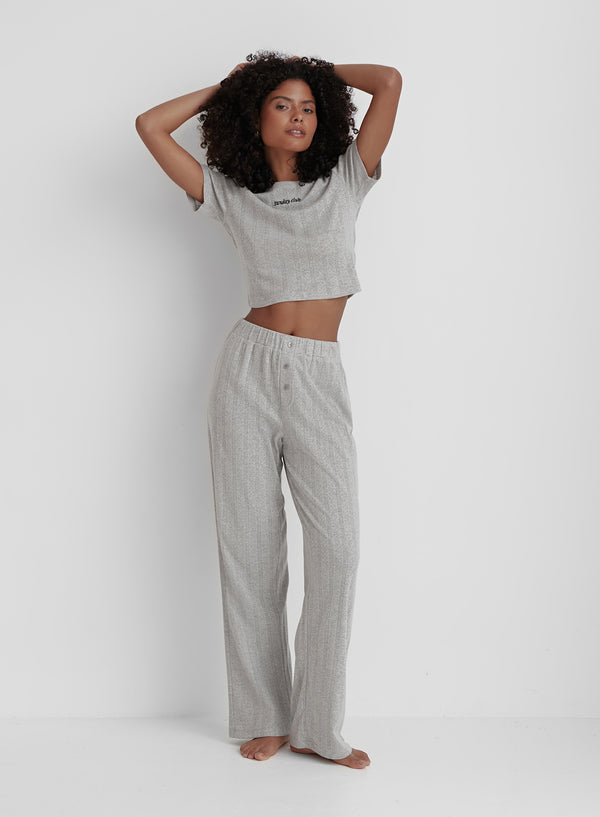 Grey Jersey Pointelle Pyjama Trouser- Arlia