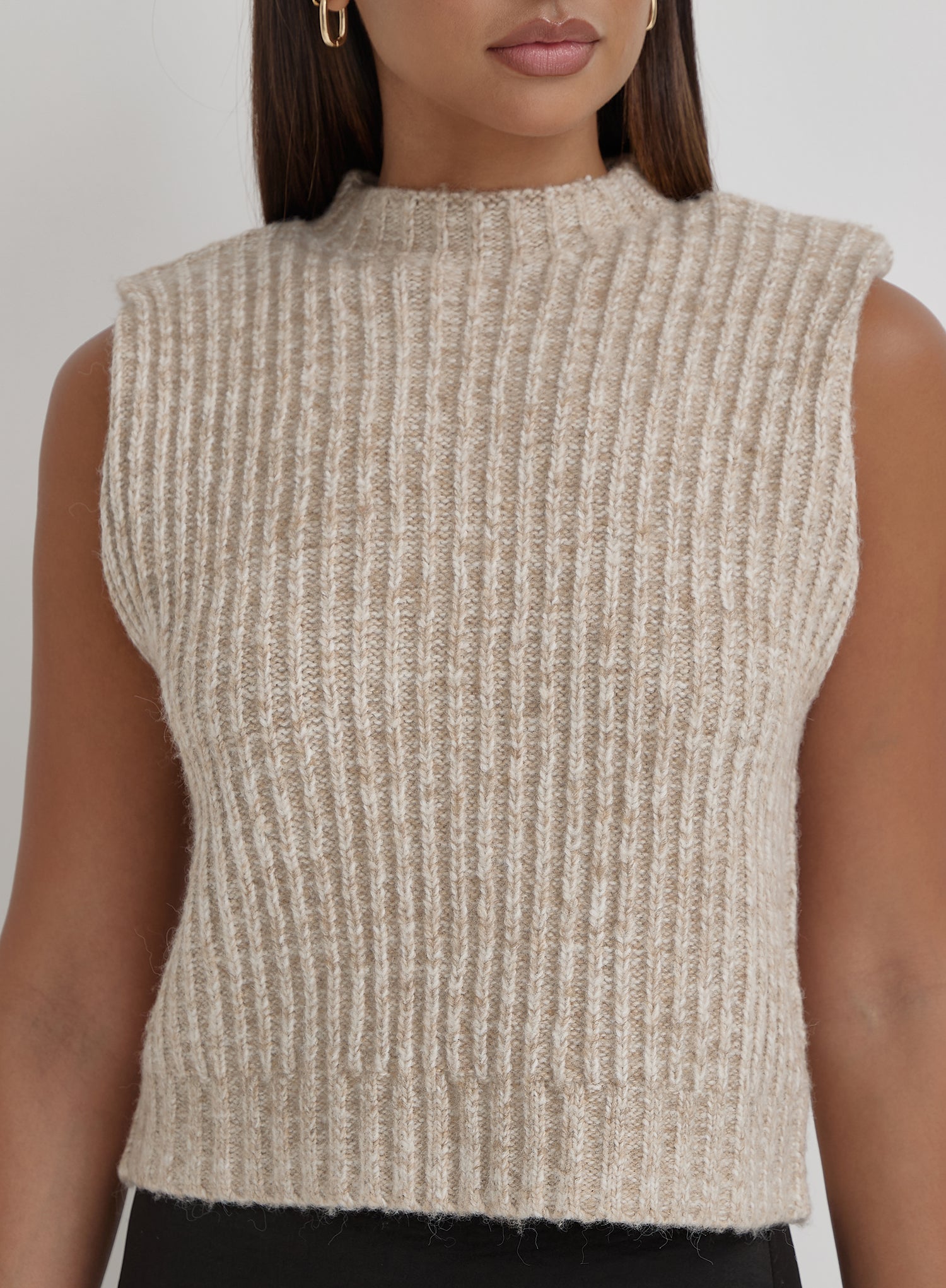 Camel Chunky Knit Vest- Aileen