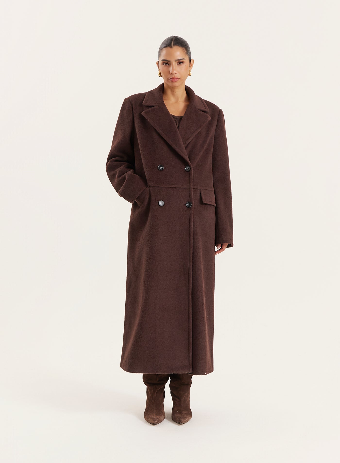 Chocolate Double-Breasted Longline Coat