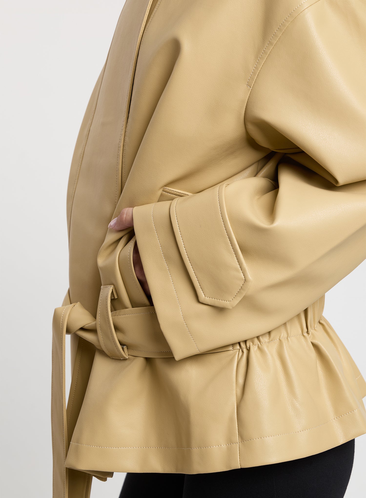 Butter Yellow Faux Leather Funnel Neck Jacket