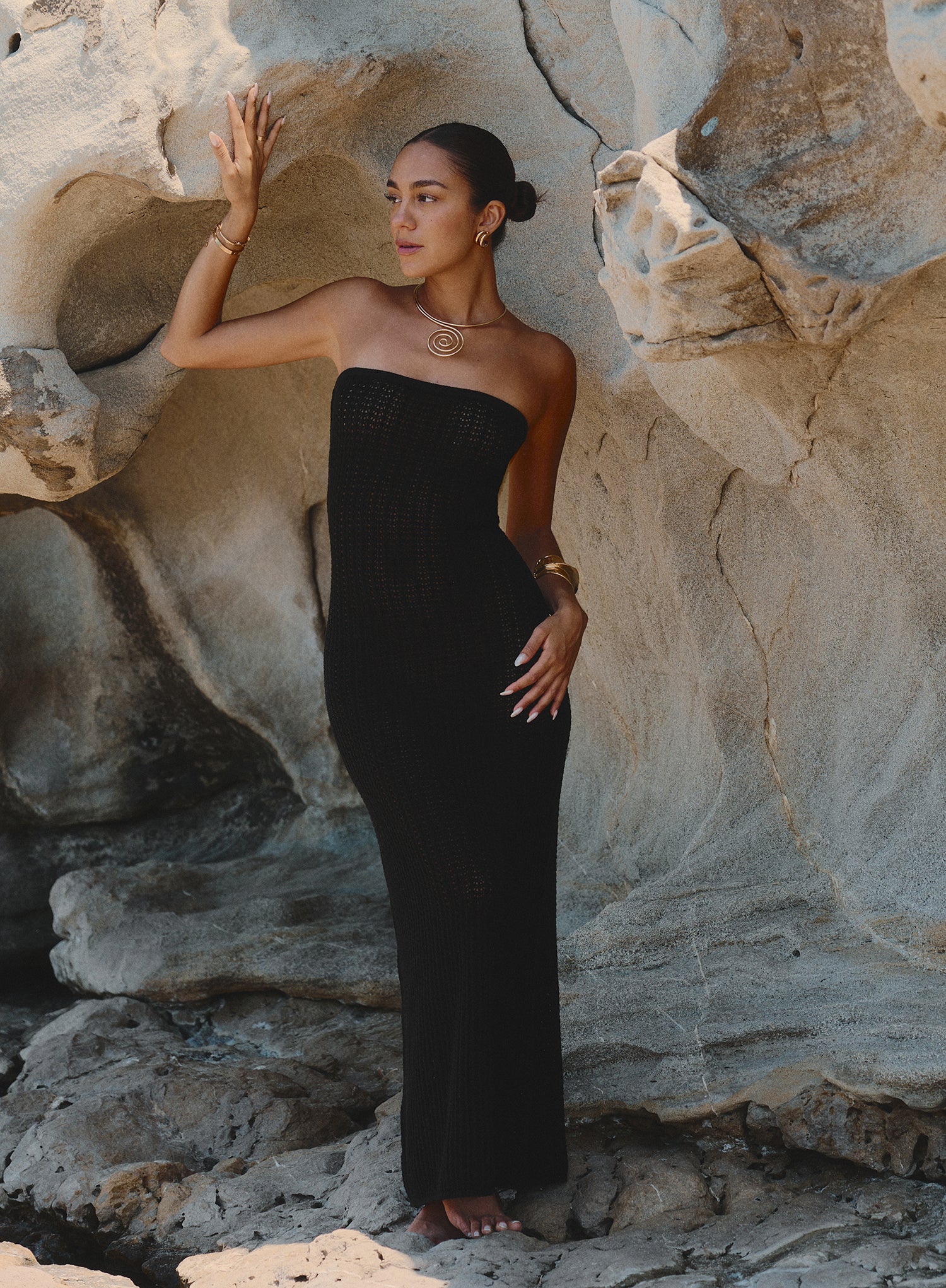 Women's Black Knitted Bandeau Maxi Beach Dress|Emily| 4th & Reckless