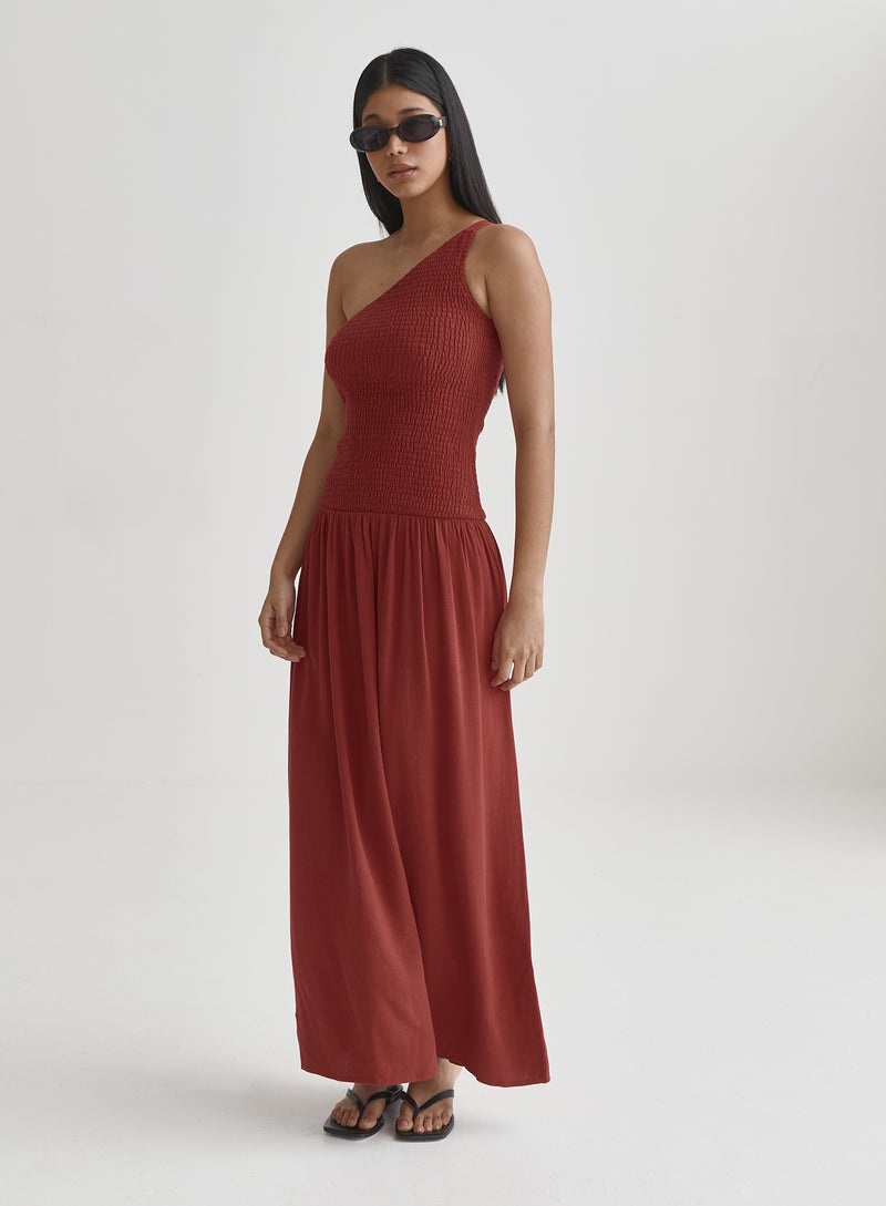 Red One Shoulder Maxi Dress- Steffi